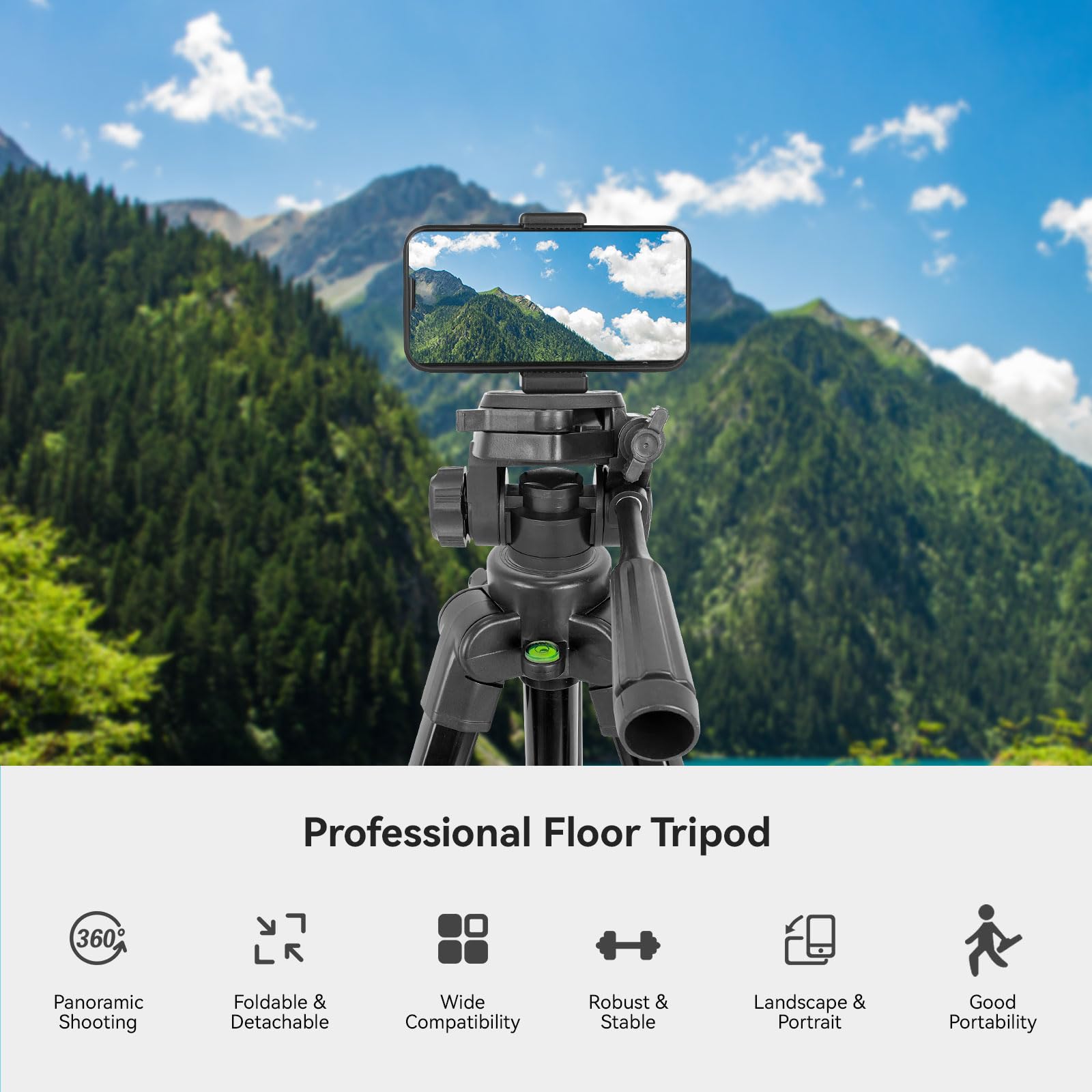 Nearstream Camera Tripod Stand, Travel Tripod With Tripod Bag, 51" Heavy Duty Tripod For Camera, Phone, Ring Light, Webcam, Camcorder, Projector, Max Load 11Lb