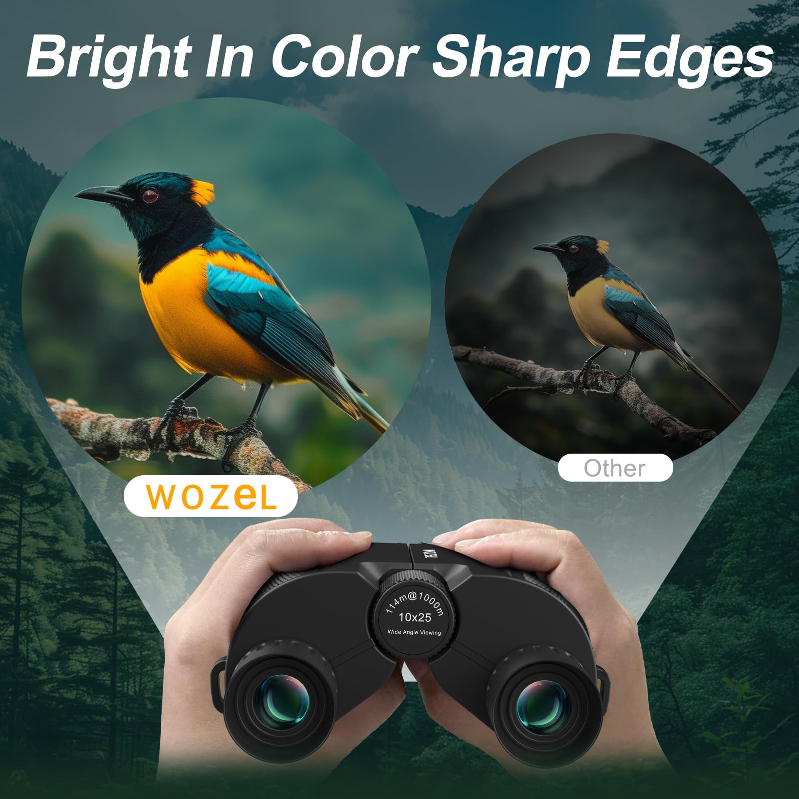 Wozel 10X25 Compact Binoculars For Adults - High Powered Small Binoculars For Kids - Mini Binoculars For Hunting Bird Watching Stargazing Cruise Ship Travel Hiking Opera