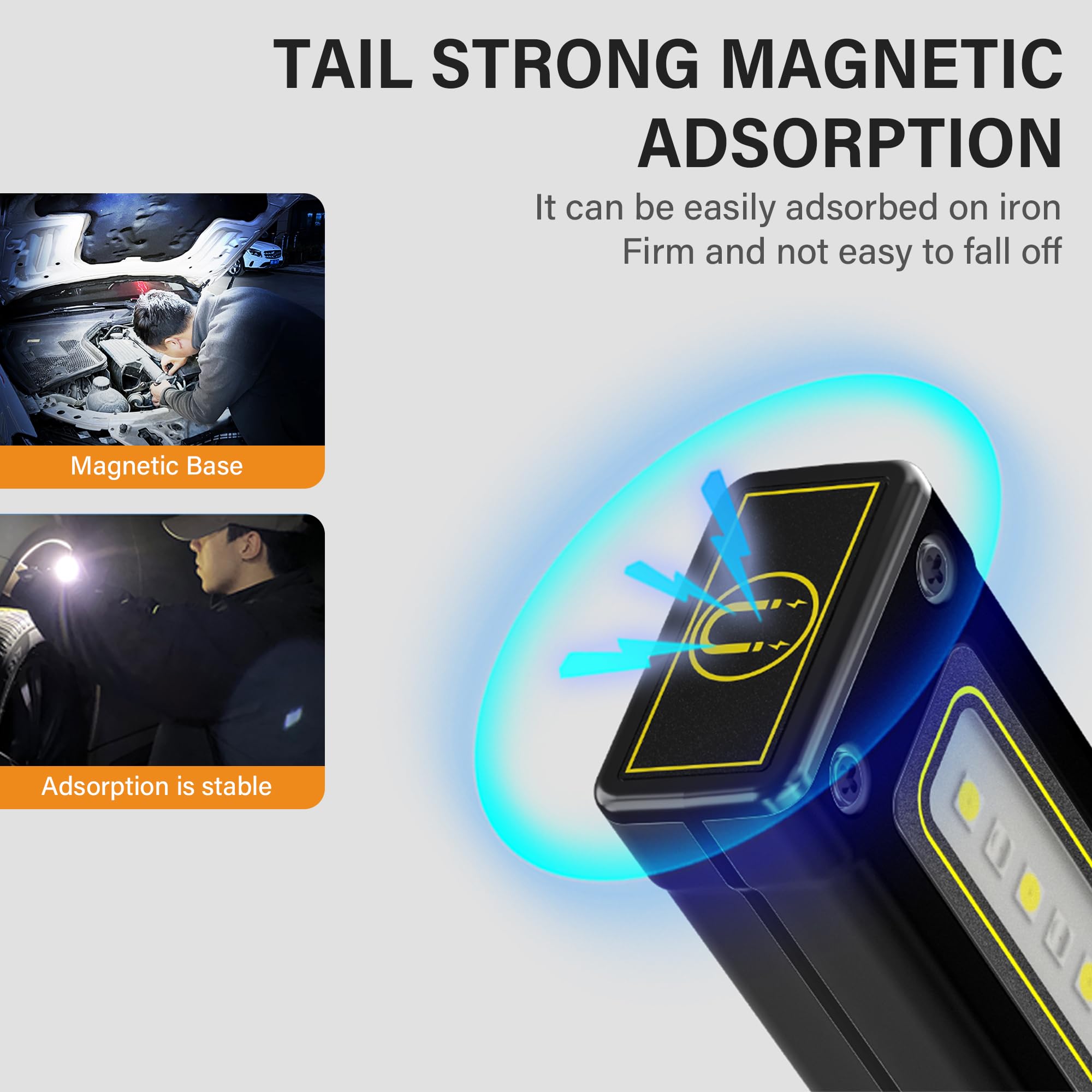 Pinsai 2 Pack Portable Rechargeable Led Work Light, Mini Magnetic Flashlights For Mechanics With Cob Sidelight, Small Multi-Use Waterproof Super Bright Car Repair Emergency Trouble Light