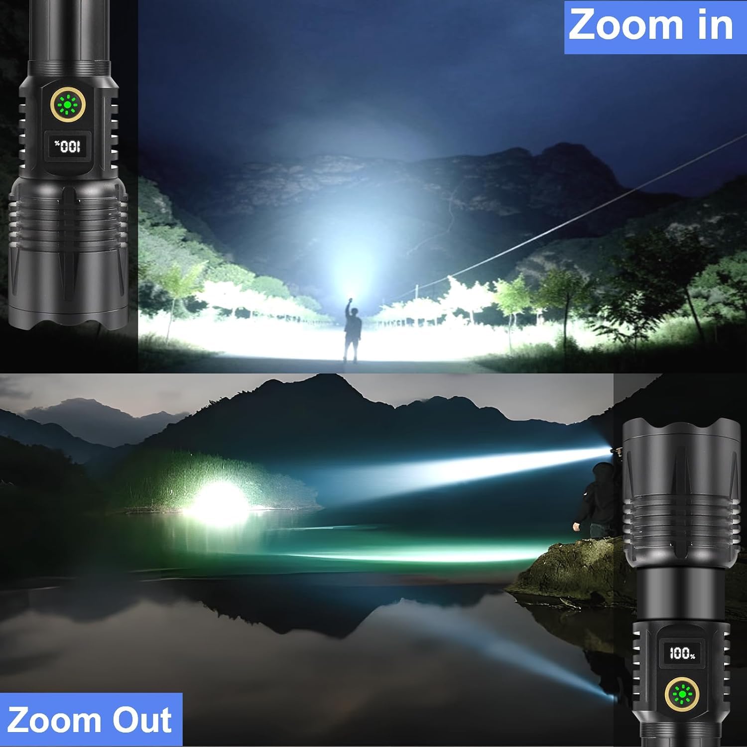 Bikacu Flashlights Led High Lumens Rechargeable, 1200000 Lumens Powerful Flashlight, Super Bright Tactical Flash Light, High Power Handheld Usb-C Flashlights, 5 Modes Waterproof & Zoomable For Camping