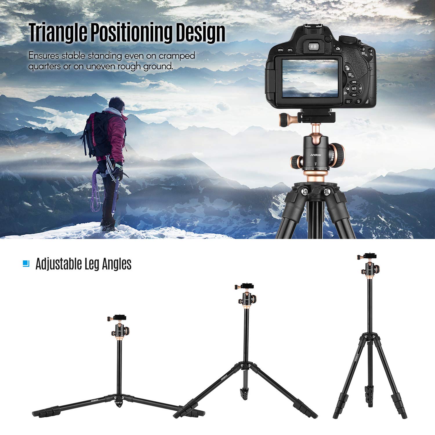 Camnoon Camera Tripod Complete Tripods With Panoramic Ballhead Bubble Level Adjustable Height Portable Travel Tripod For Dslr Digital Cameras Camcorder Mini Projector Compatible With Canon Nikon Sony