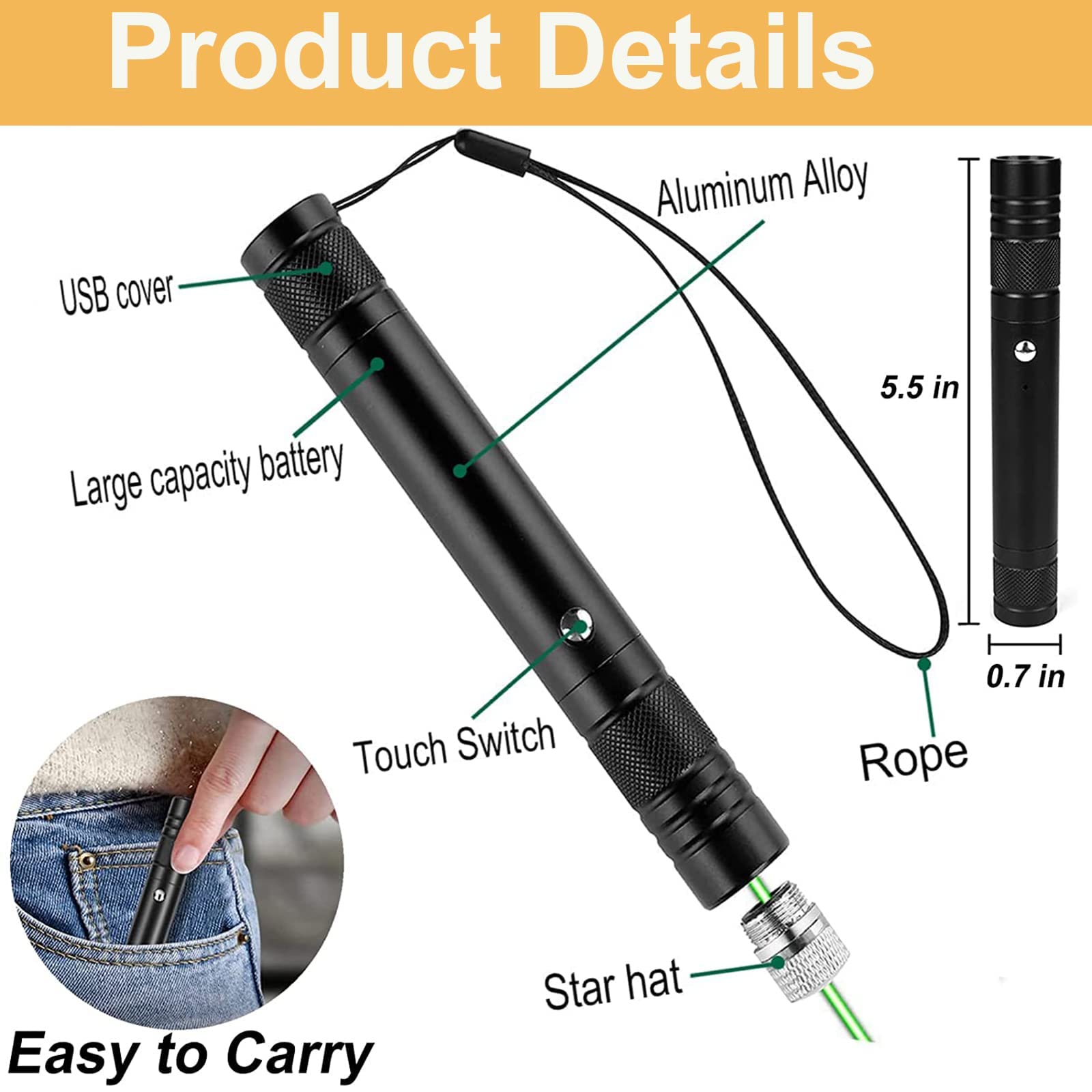 Ivvtryi Rechargeable Red Laser Pointer With Long Range For Tv, Led, Lcd Screen Presentations And Outdoor Construction In Office