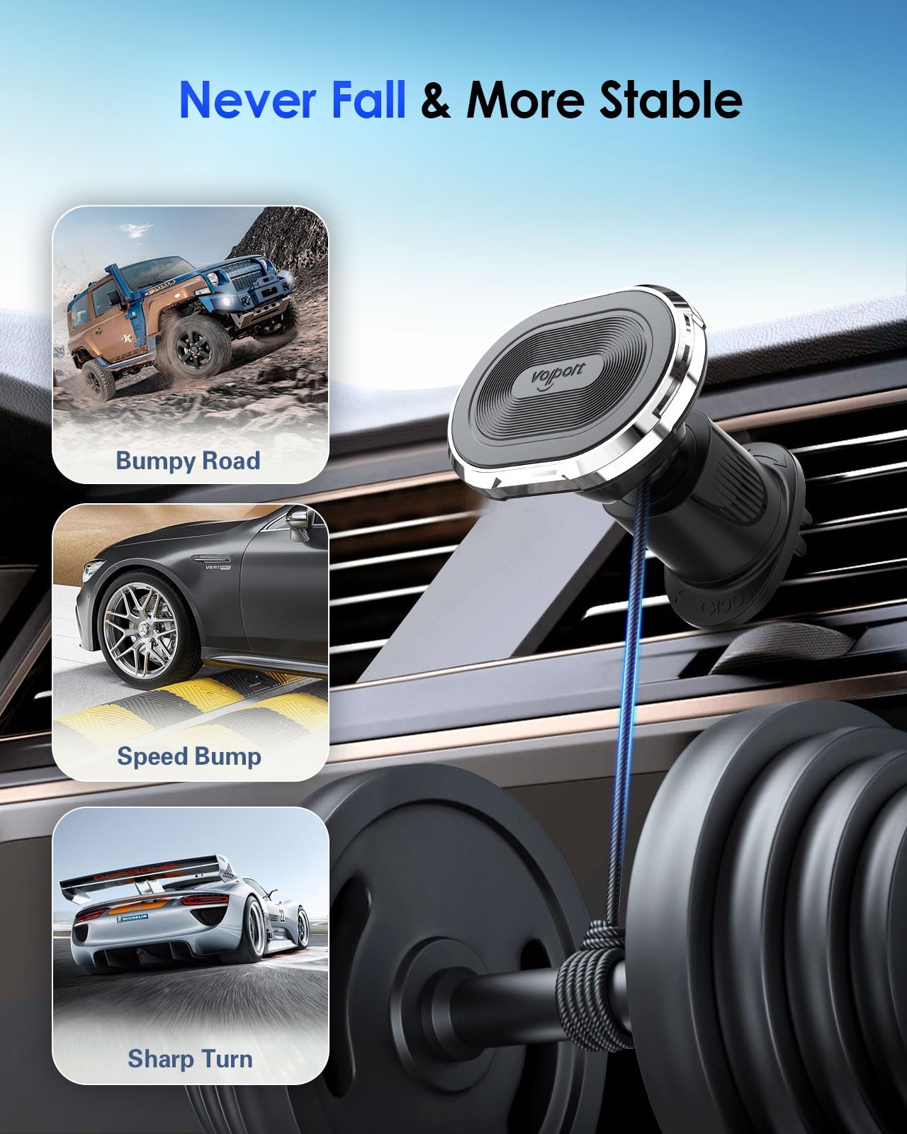 Volport Magnetic Phone Mount For Car Vent: [Strong Magnet Clip Hook] Air Vent Holder For Iphone 16/15/14/13/12 Pro Max Plus Samsung S24 Ultra S24+ All Cell Phone & Tablets (Sliver)