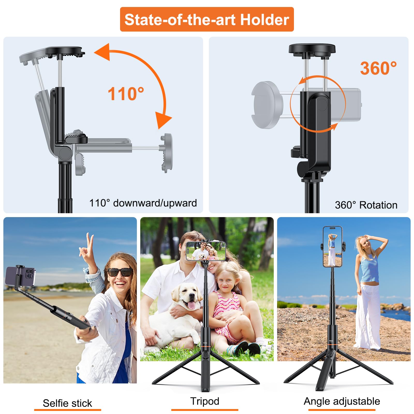 Vrig Select Vrig 63" All-In-1 Selfie Stick Tripod With Integrated Remote, Portable, Lightweight, Extendable Phone Tripod For Iphone/Android