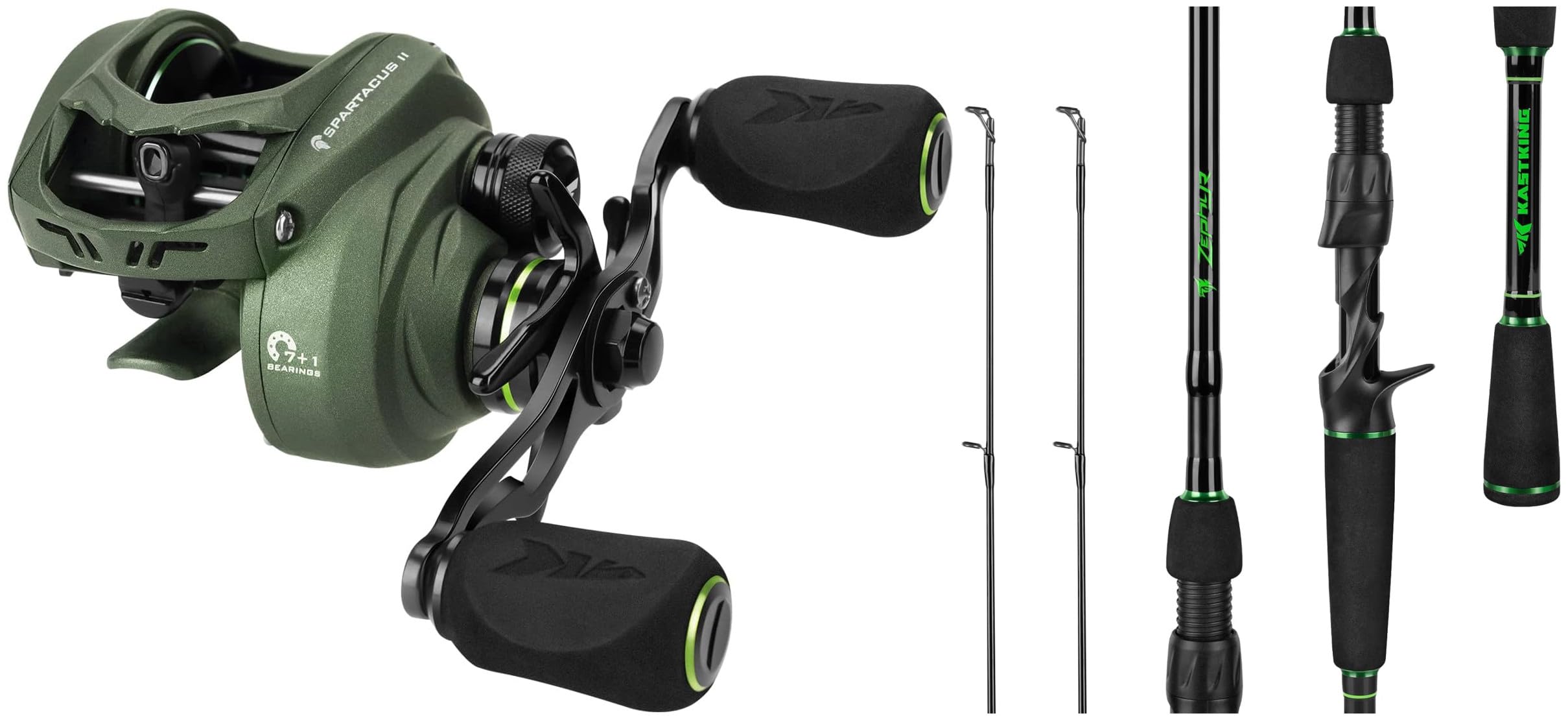 Kastking Spartacus Ii Baitcasting Reel,Stryker Green,Right Handed And Zephyr Dual Tip Fishing Rod, 6'8" M & Mh Casting Rod