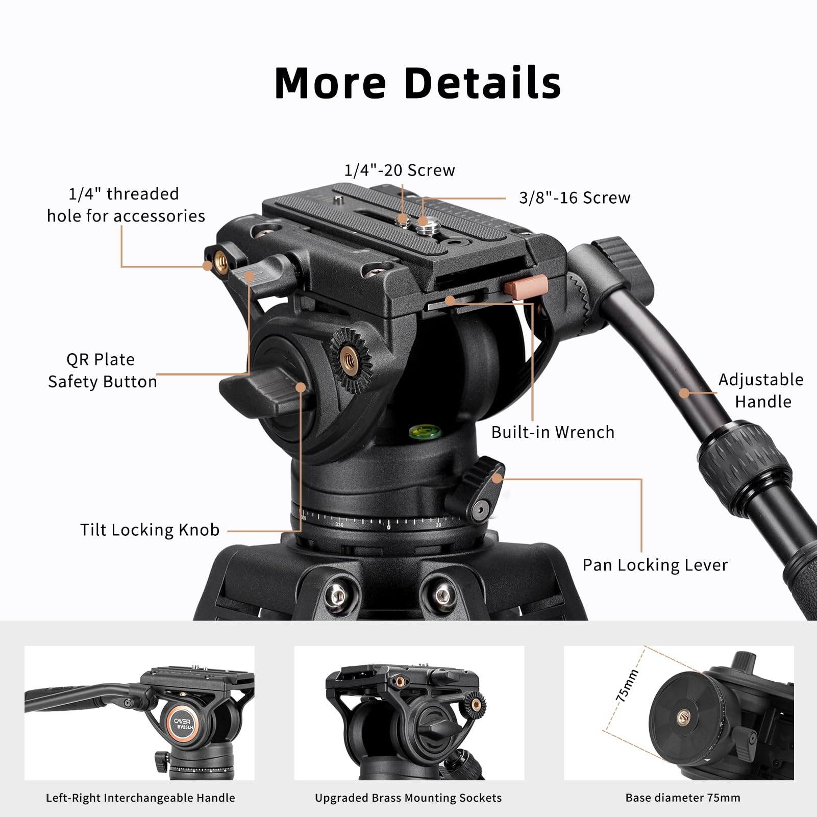 Cayer Bv25Lh Video Tripod System, 74 Inch Carbon Fiber Professional Heavy Duty Camera Tripod Kit, Twin Tube Tripod Leg With Fluid Drag Head, 2 Pan Bar Handles, Max Loading 17.6Lb