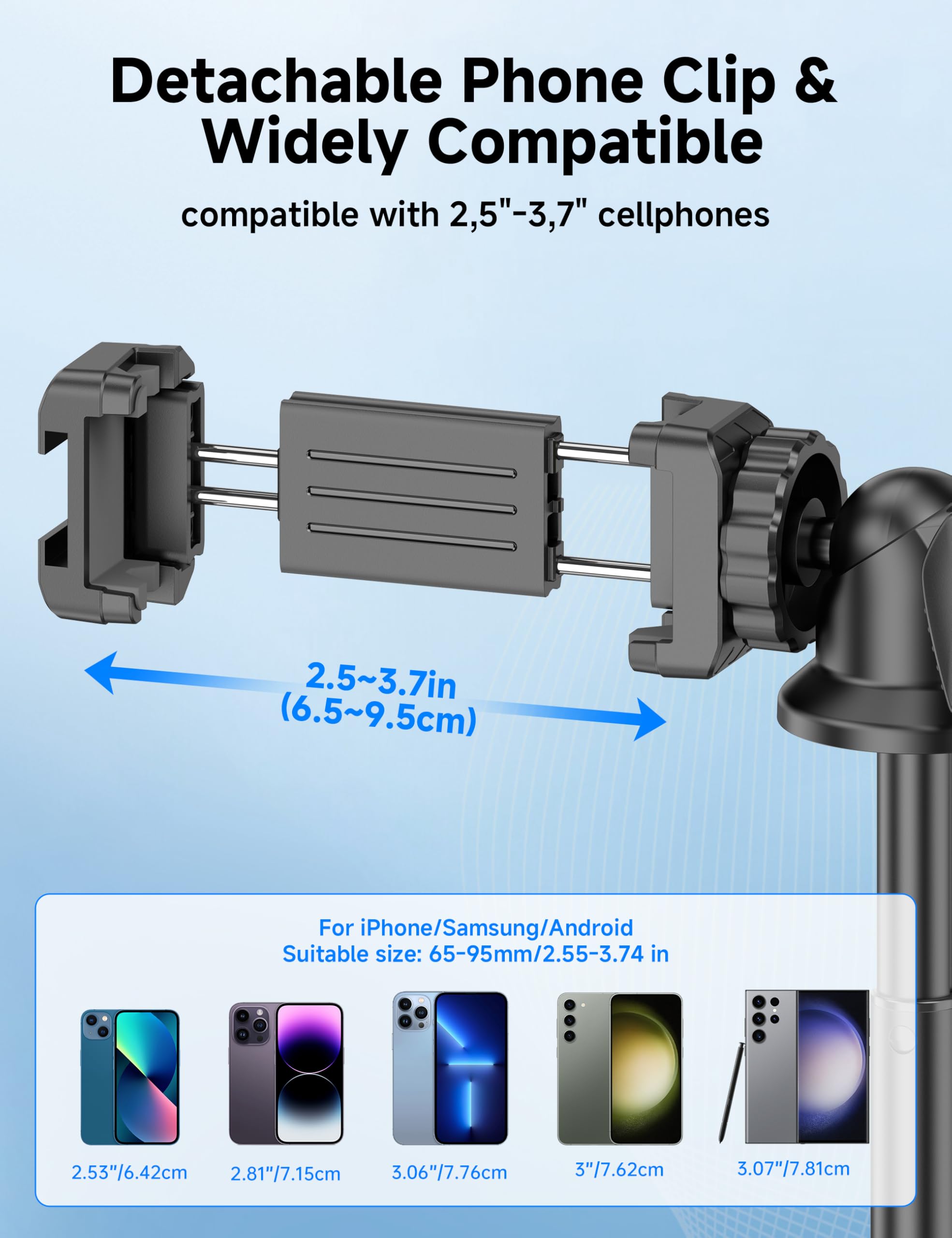 Selfieshow Aluminum Selfie Stick Phone Tripod, 360° Ball Head Tripod For Iphone With Cold Shoe, Extendable Smartphone Tripod Stand With Remote Portable Travel Tripod Compatible With Iphone 16/15/14/13/Android