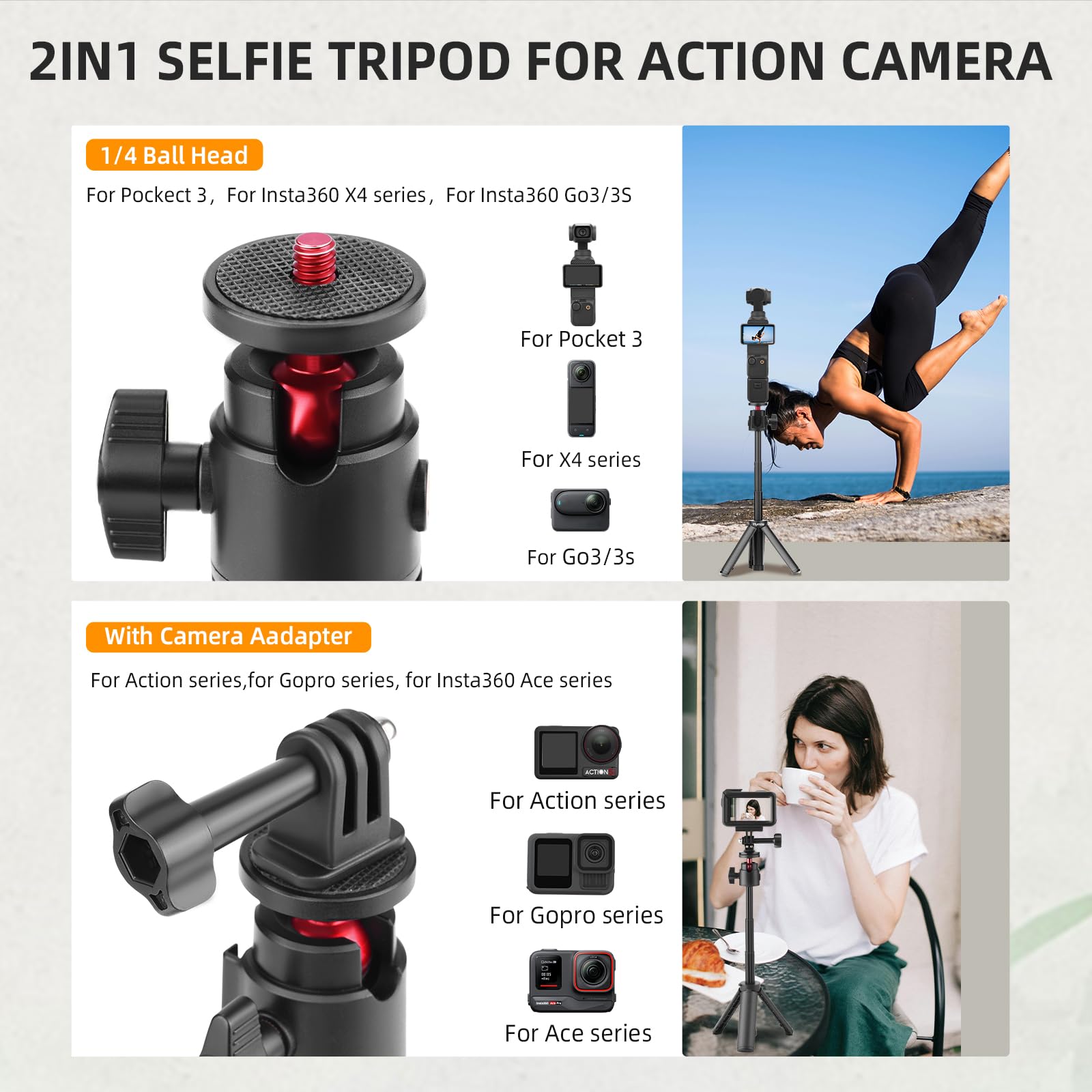 Flymile Pocket 3 Tabletop Selfie Stick Tripod For Dji Osmo Pocket 3, Lightweight Desktop Mini Extendable Stand For Dji Osmo Action 5 Pro/4/3,For Gopro,For Insta360,For Akaso Camera Accessories(Black)