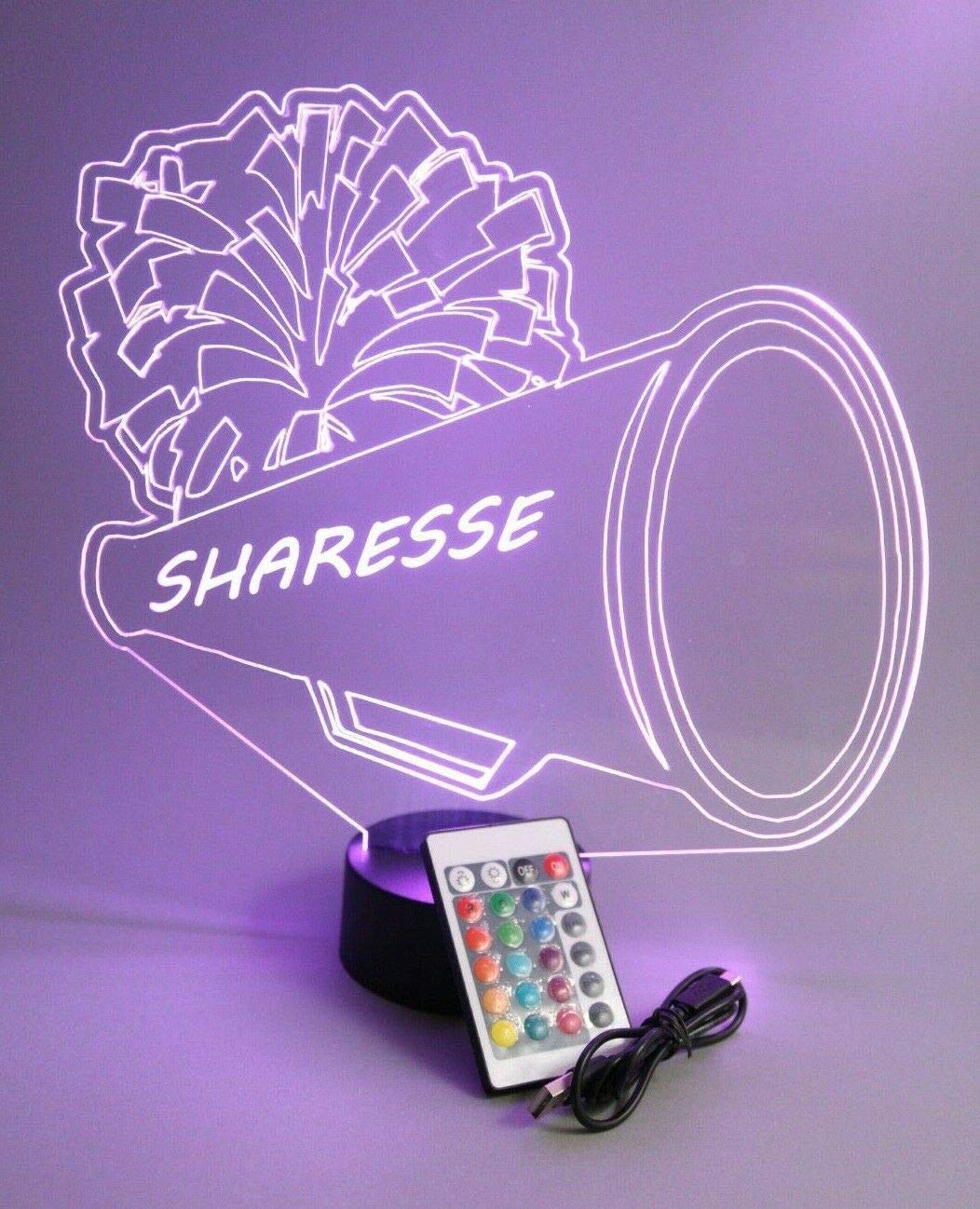 Mirror Mania Sports Team Player Fan Name Night Light Up Lamp Led Personalized Any Name Custom Table Lamp, It'S Wow, With Remote 16 Colors Changing, Engraving, Great (Cheer Cheerleader Cheerleading)