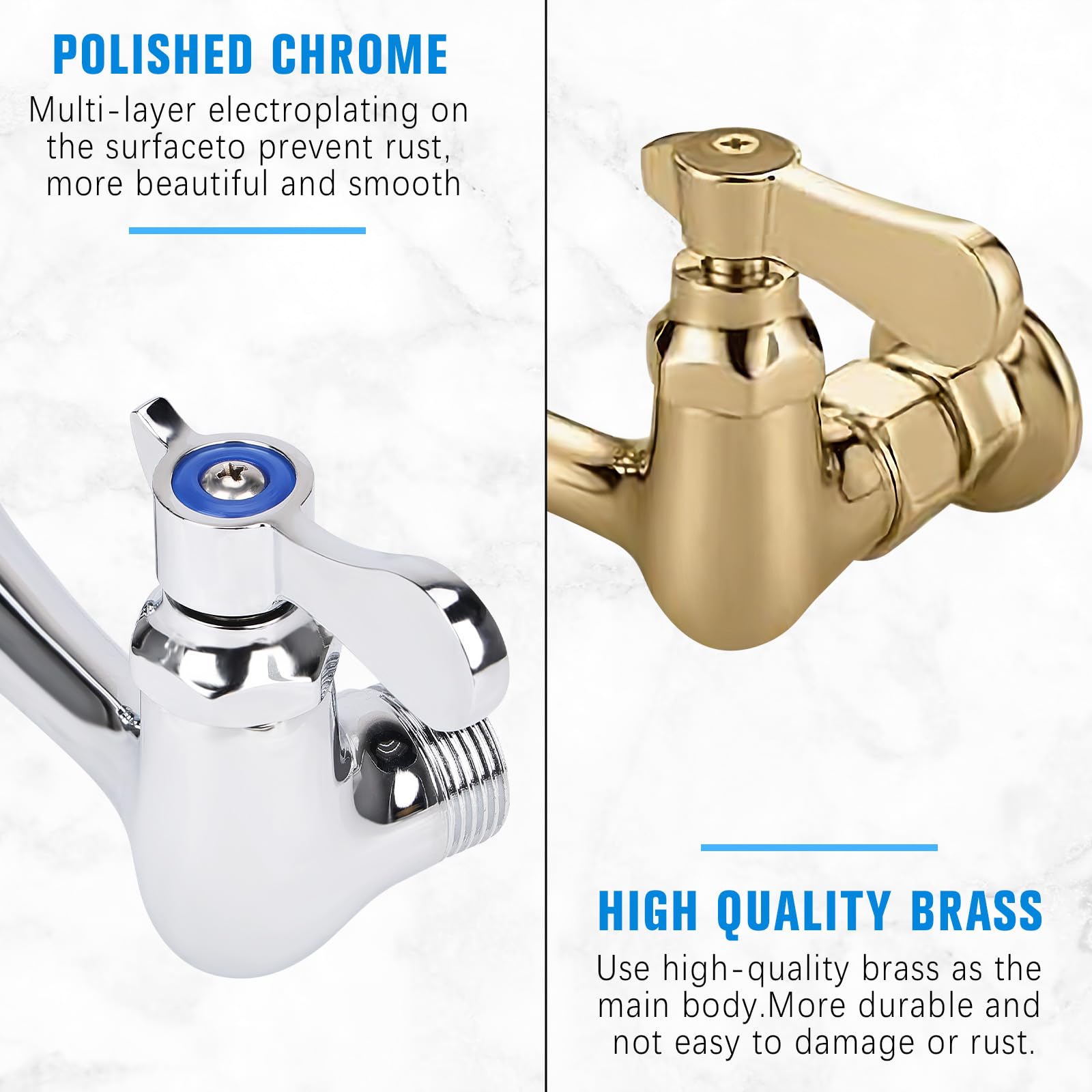 Bietor Wall Mount Kitchen Faucet 8" Center Commercial Sink Faucet With 8” Swivel Spout Dual Handles Brass Utility Sink Faucet For Laundry Room Restaurant Polish Chrome