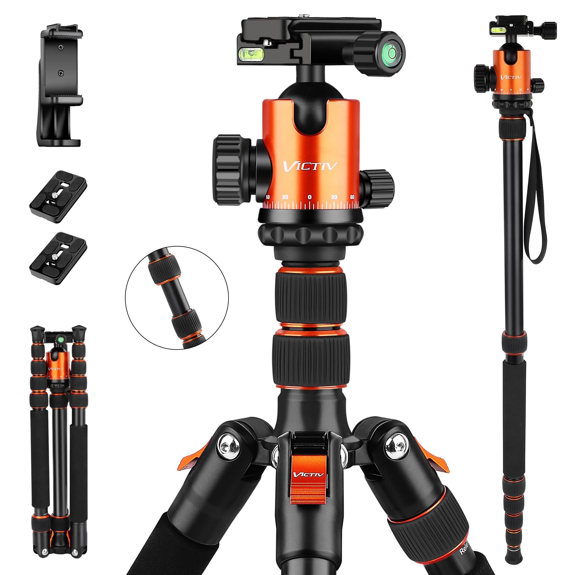 Victiv 80" Camera Tripod, Aluminum Heavy Duty Tripod Stand With 360° Ball Head, Camera Tripods & Monopods With Carry Bag, Suitable For Canon Nikon Binoculars Spotting Scope Telescope