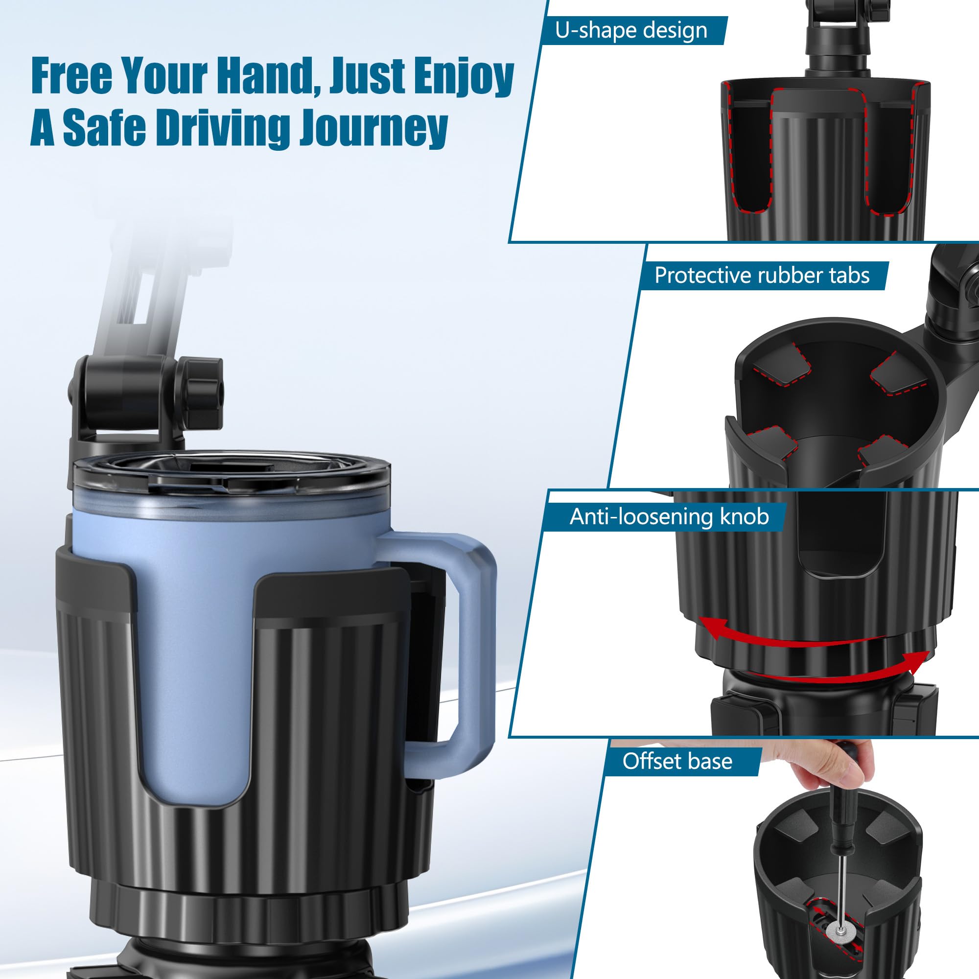 Sagruila Phone Holders For Your Car Cupholder, Car Cell Phone Mount With Cup Holder Expandable Base, 2 In 1 Car Phone Holder Mount, 360 Degree Rotating Neck, Fits All 4-7” Smartphones And Most Bottles, 1 Pack