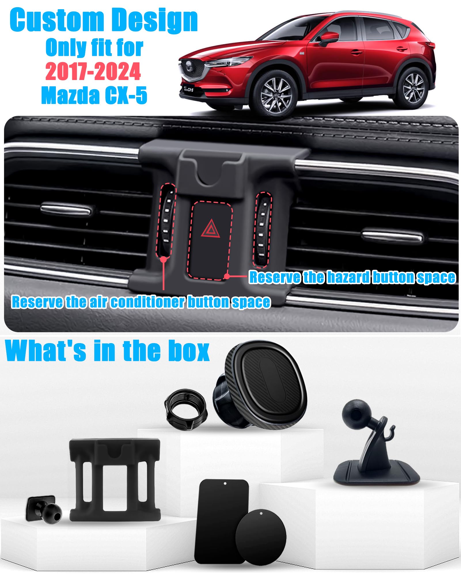 Mengfly Car Phone Holder, Car Air Vent Phone Stand Mount, For Mazda Cx-5     2020 2019 2018 2017, Auto Dashboard Magnetic Navigation Bracket, For Iphone, Samsung And All Smartphone