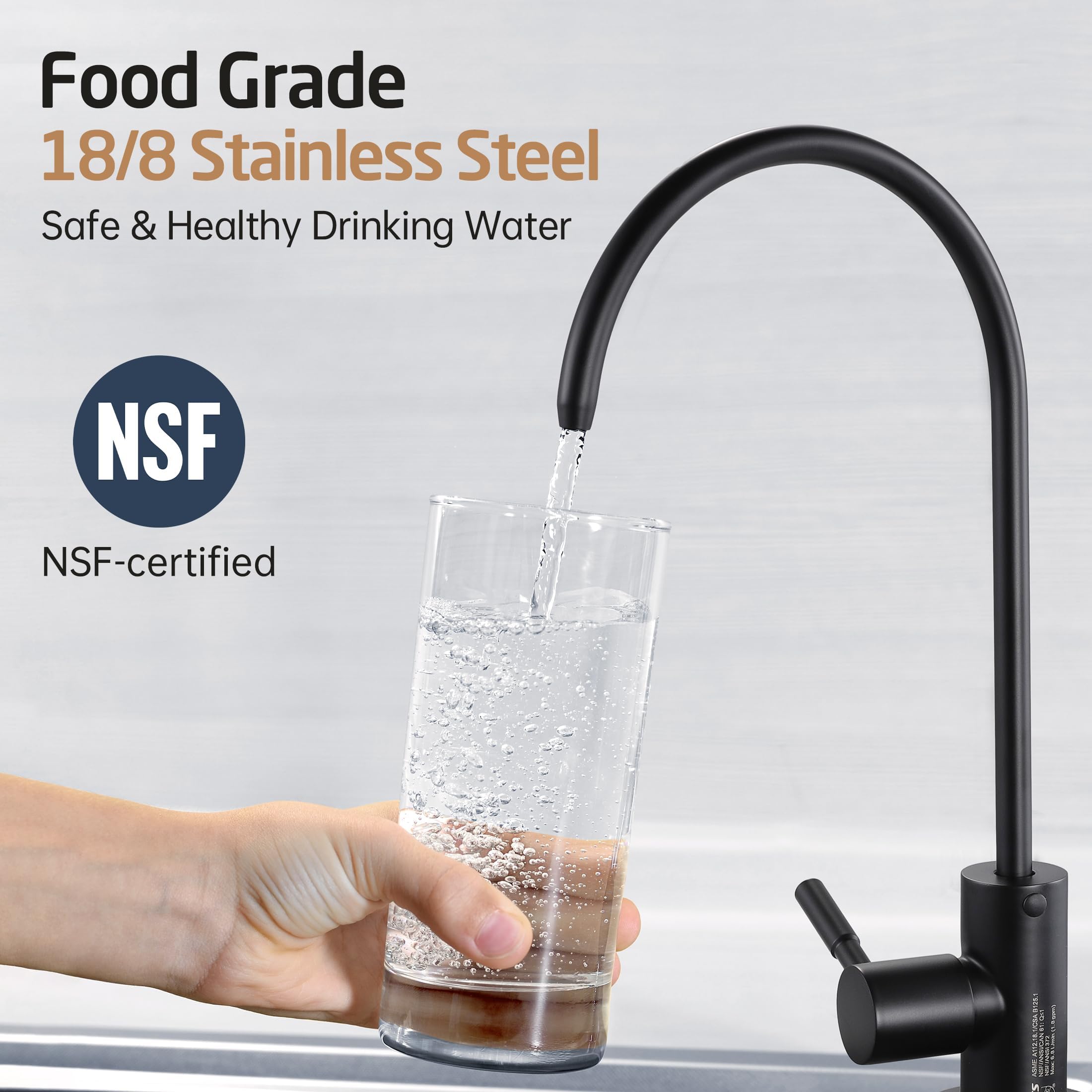Kes Reverse Osmosis Faucet Nsf Black Ro Lead- Water Filter Faucet Drinking Water Faucets Kitche Faucet 304 Stainless Steel, Z504Clff18-Bk