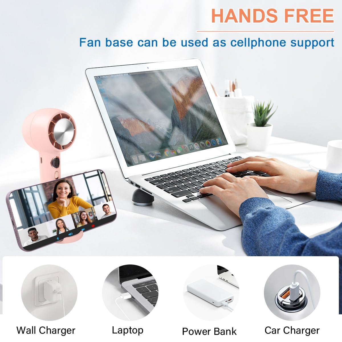 Elzo Portable Handheld Turbo Fan With Ice Cooling 5000Mah, 2 In 1 Hand Fan, Pocket Mini Desk Fan