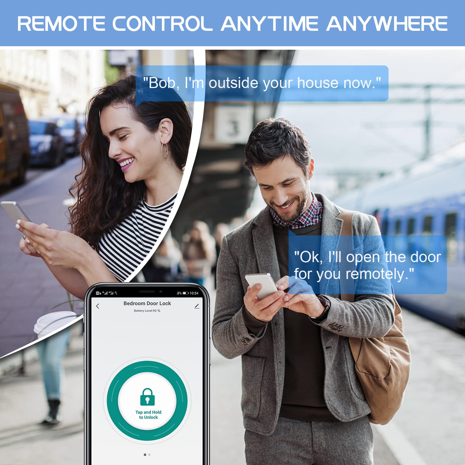 Millionhome Gateway Remotely Control Smart Fingerprint Door Lock Via Tuya App, Gateway Smart Hub Compatible With Alexa Voice Control, Electronic Lock Assemblies With Type-C Cable