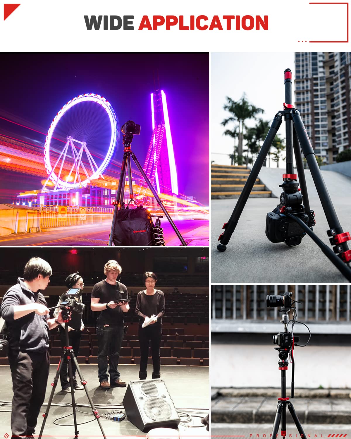 Ifootage 65" Carbon Fiber Video Tripod, Professional Camera Tripods 3 Sections With Centre Pole,Max Load 17.6 Lbs, Compatible With Canon, Nikon, Sony Dslr Camcorder Video Photography Gazelle Tc6S