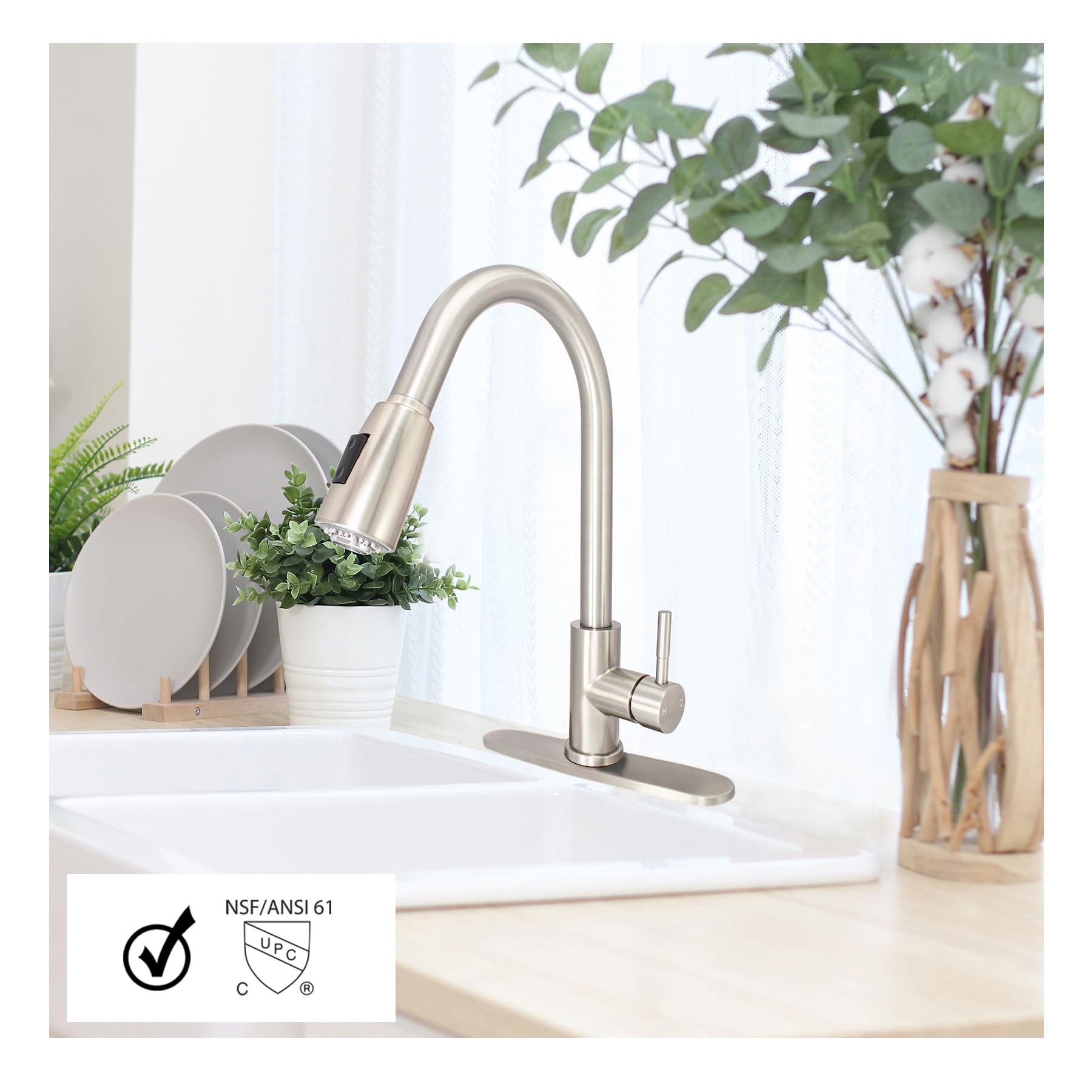 Wmf Kitchen Faucet With Pull Down Sprayer, Brushed Nickel, Anti-Fingerprint, High Arc, Dual Function, Stainless Steel, 1 Or 3 Hole Install For Rv, Farmhouse, Laundry, Bar, Camper