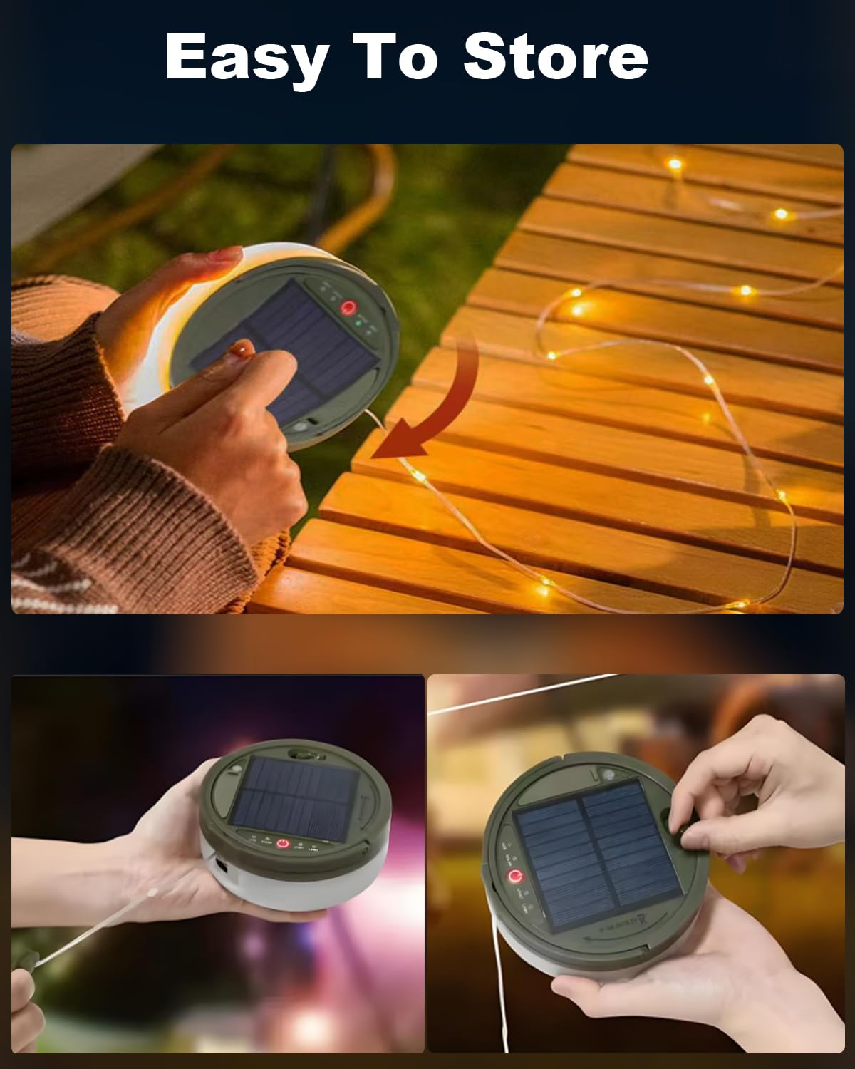 Hsxlxsc Solar Camping String Lights, 4 In 1 Camping String Lights Outdoor With 8 Lighting Modes, Solar Powered/Usb Rechargeable Portable Camping Light For Camping, Yard, Hiking, Tent Rvs, Awning