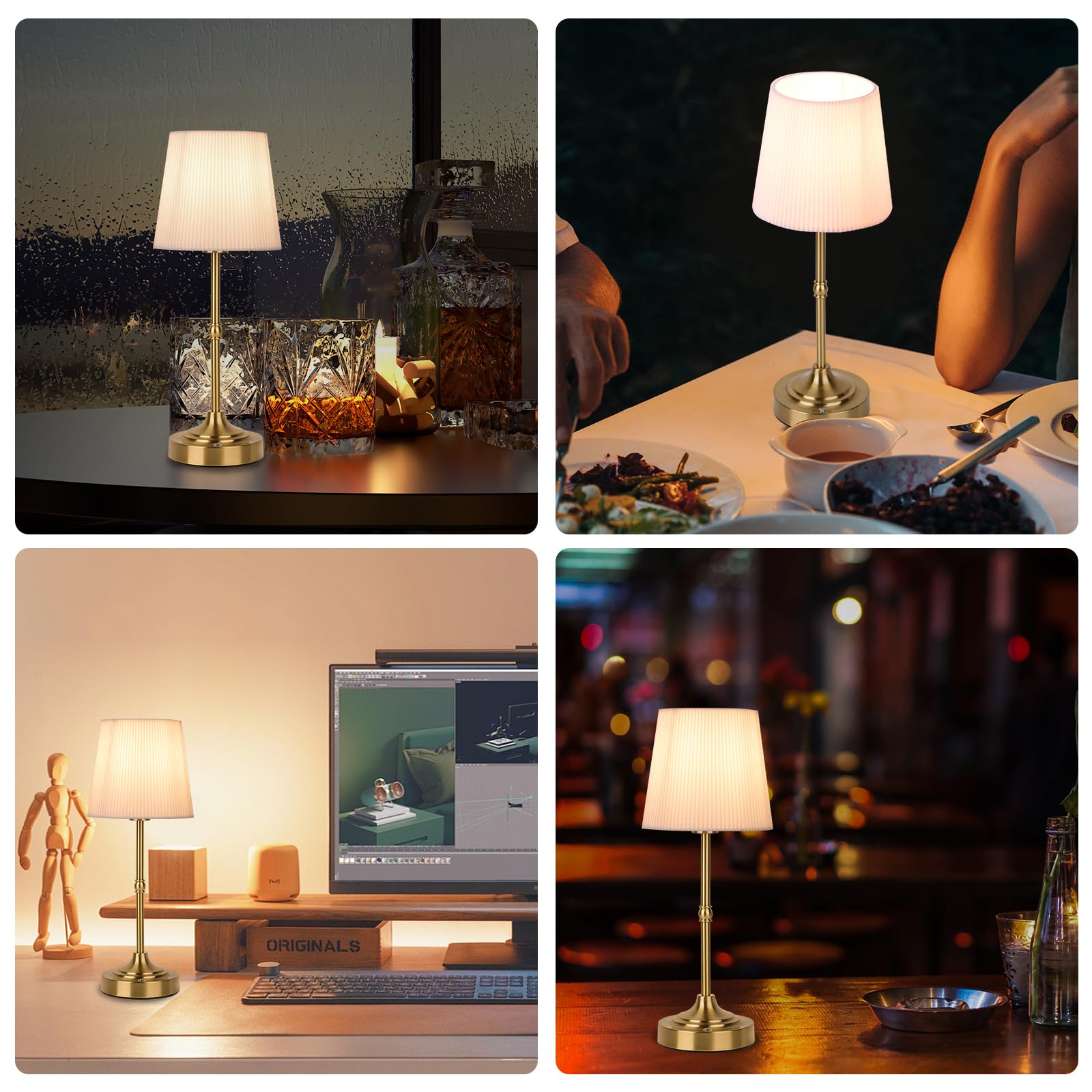 Hapygi Portable Metal Cordless Table Lamp，Built-In 5200Mah Rechargeable Battery, Dimmable Touch Small Bed Side Desk Lamp，Restaurant/Bedroom/Bar/Coffee/Night Light/Camping (Gold)