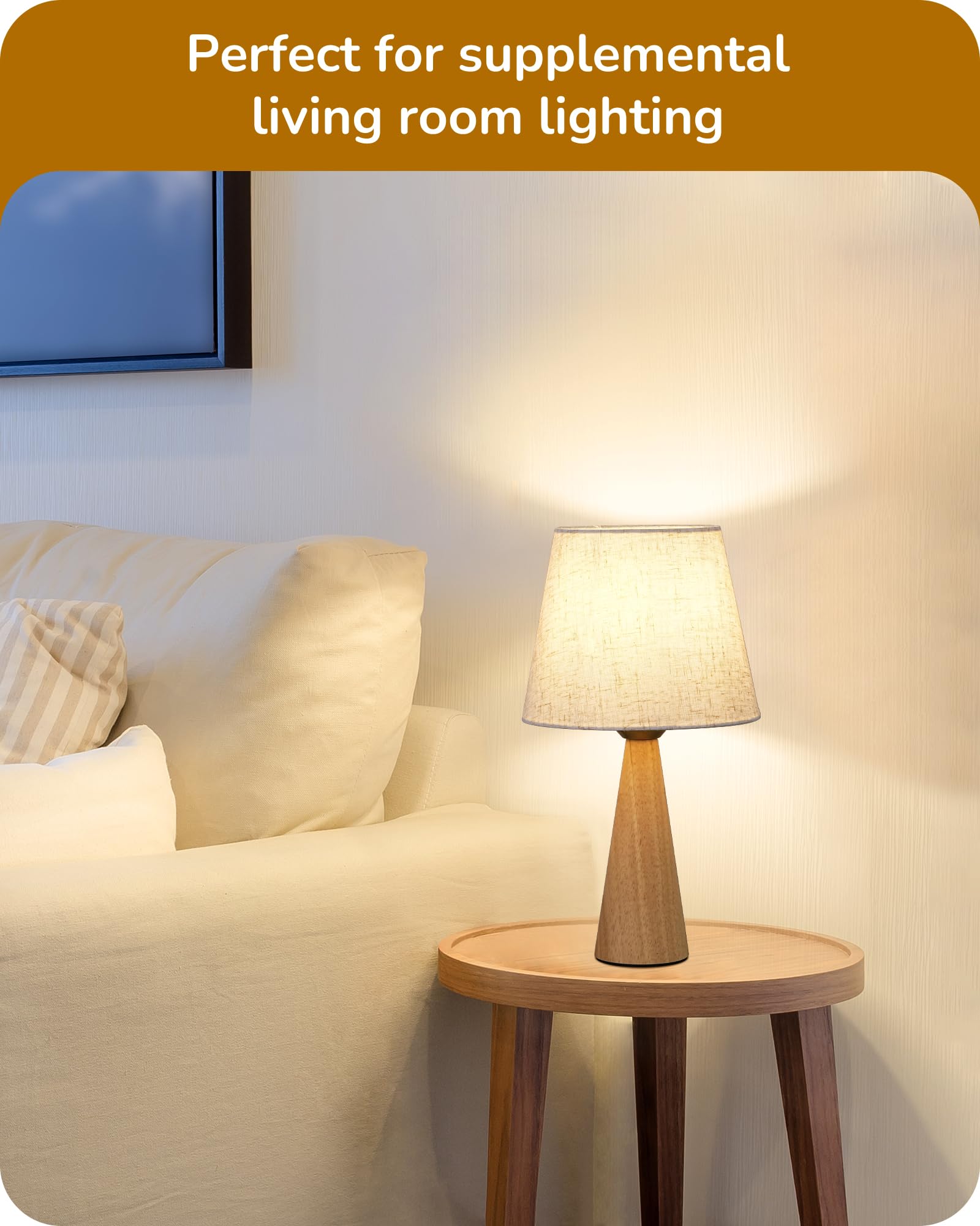 Edishine 13.58" Small Cute Table Lamp, Wooden Base Bedside Lamp With Beige Linen Lampshade, Space-Saving Nightstand Lamp For Nursery Bedroom Living Room, E26, On-Off Button, Burlywood Base