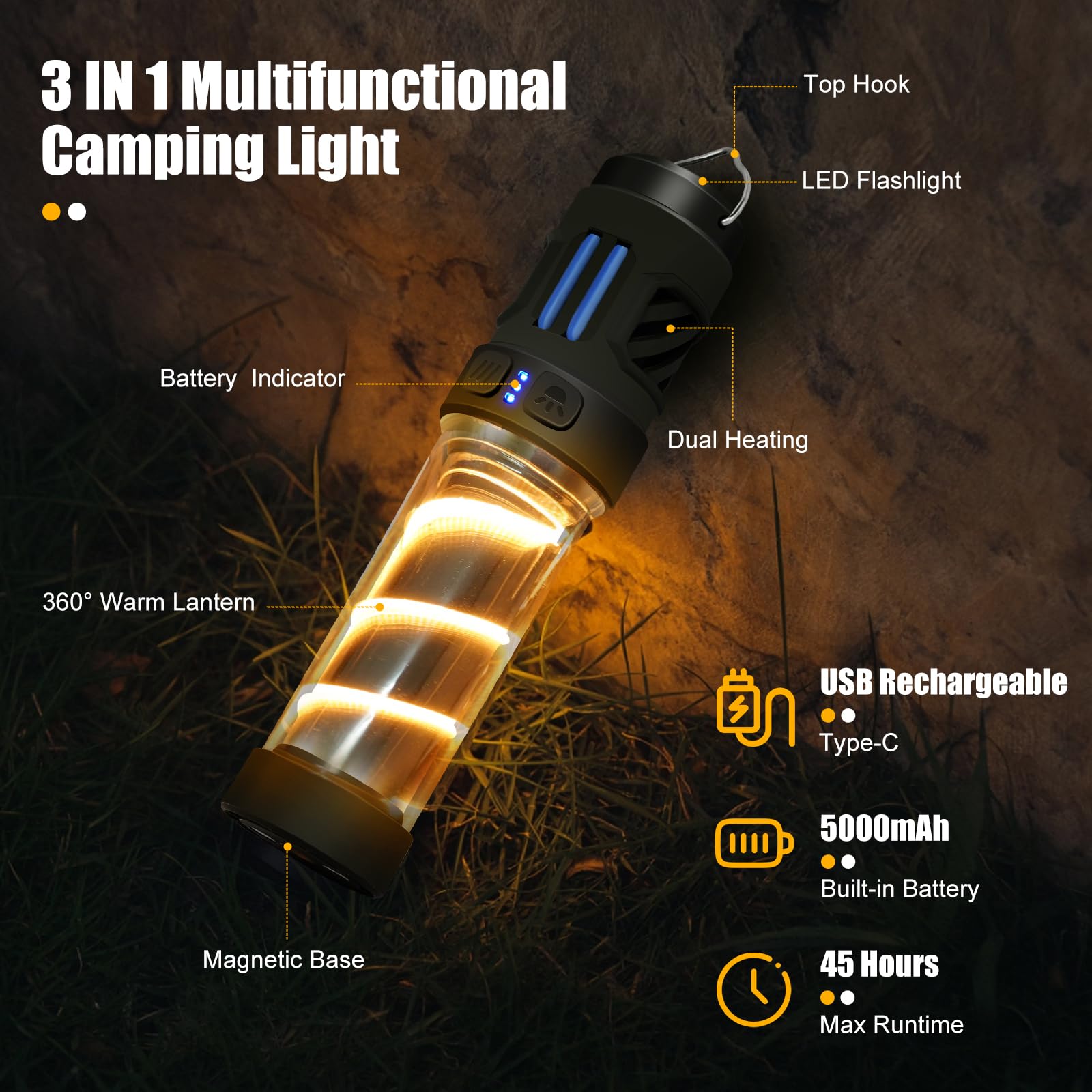 Wssbond Buzz Defense Portable,𝓜𝓸𝓼𝓺𝓾𝓲𝓽𝓸 Repellent, Rechargeable Flashlight Camping Lantern Lights With Dual-Heating, Multifunctional, Waterproof White&Warm Light Lantern For Outdoor Camping(6 Refills)