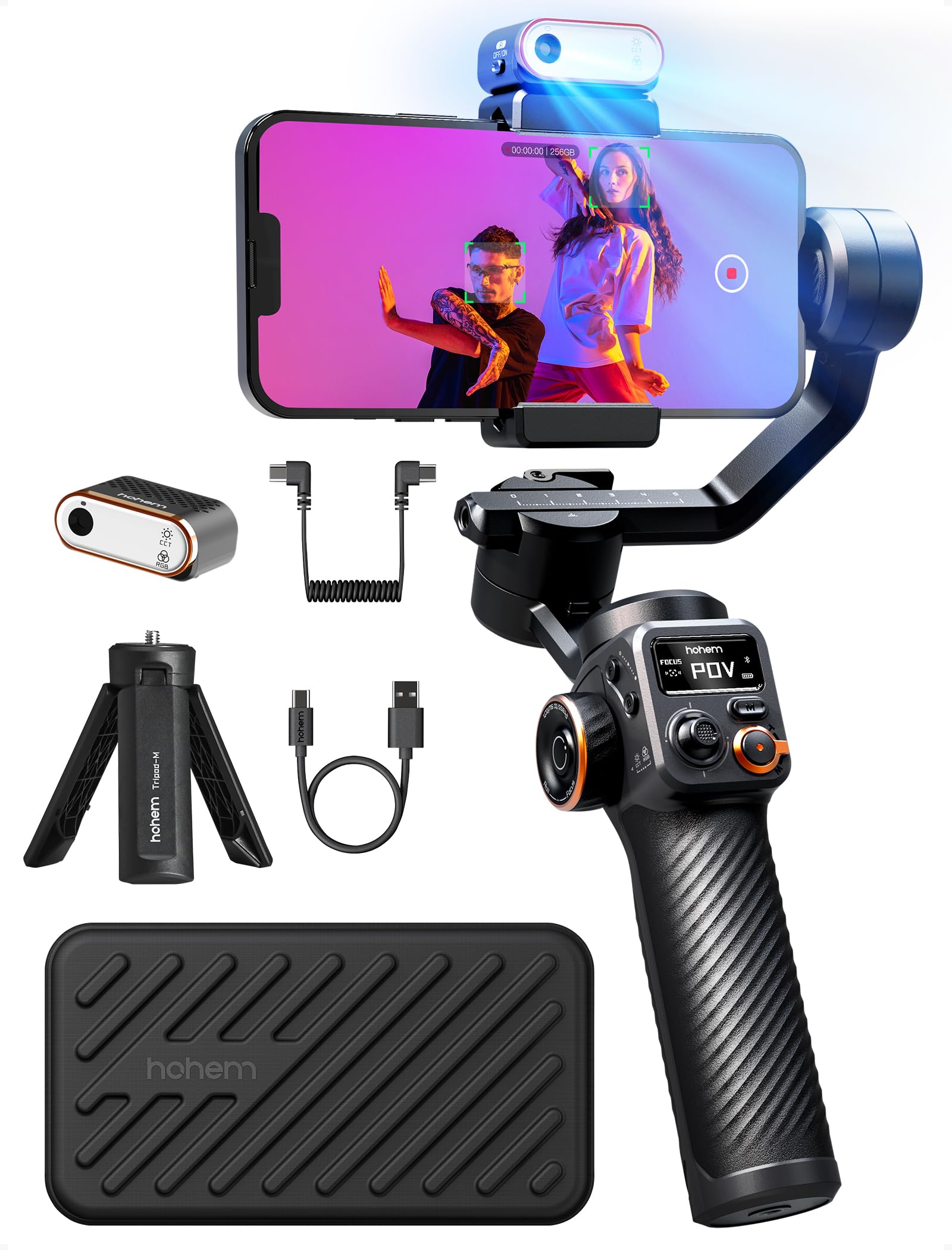 Hohem Isteady M6 Kit Gimbal Stabilizer For Smartphone, 3-Axis Phone Gimbal With Ai Tracking, Magnetic Fill Light, 18H Long Lasting Battery Stabilizer For Iphone & Android, Ideal For Video Recording