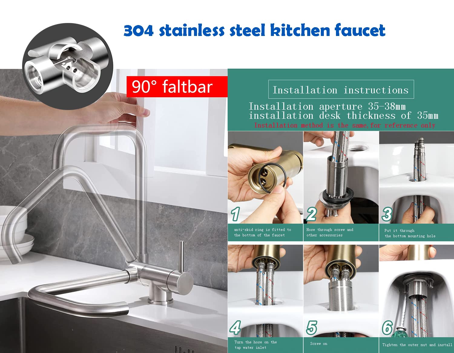 Tifilojia Foldable Rv Kitchen Faucet, Folding Sink Faucet, Kitchen Faucets,Inner Window Sink Kitchen Faucetfolding Tap (Stainless Steel Color)