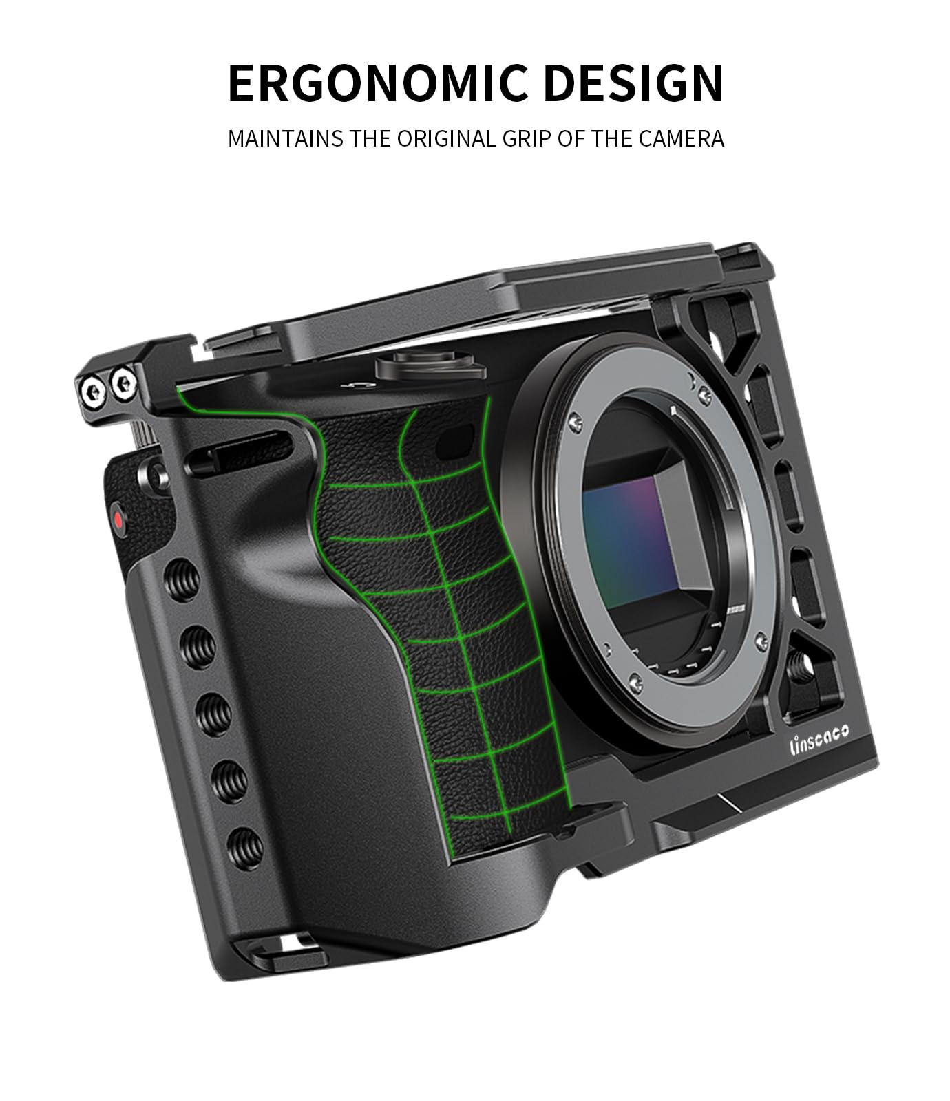Linscaco Cage For Sony A6400/A6300/A6000/A6100, Video Stabilizer With 1/4"-20 & 3/8"-16 Threaded Holes, Arca-Swiss Compatible, Cold Shoe Mount, Aluminum Build