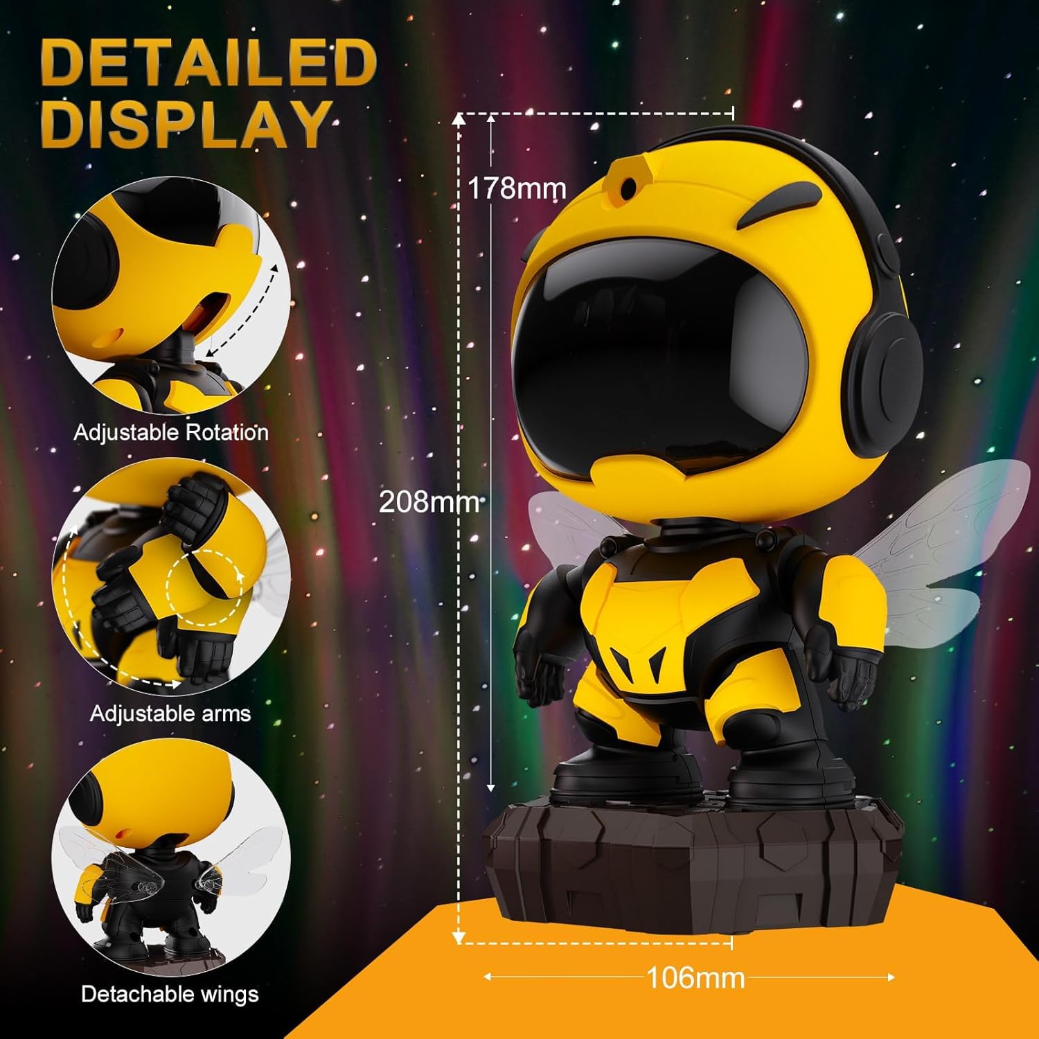 Yayza Galaxy Astronaut Northern Lights Projector,Bee Kids Night Light,Starry Lamp With Bluetooth Speaker,Led Timing Nebula Lamp Aesthetic For Children'S Day, Kids Room, Boy & Girl Birthday