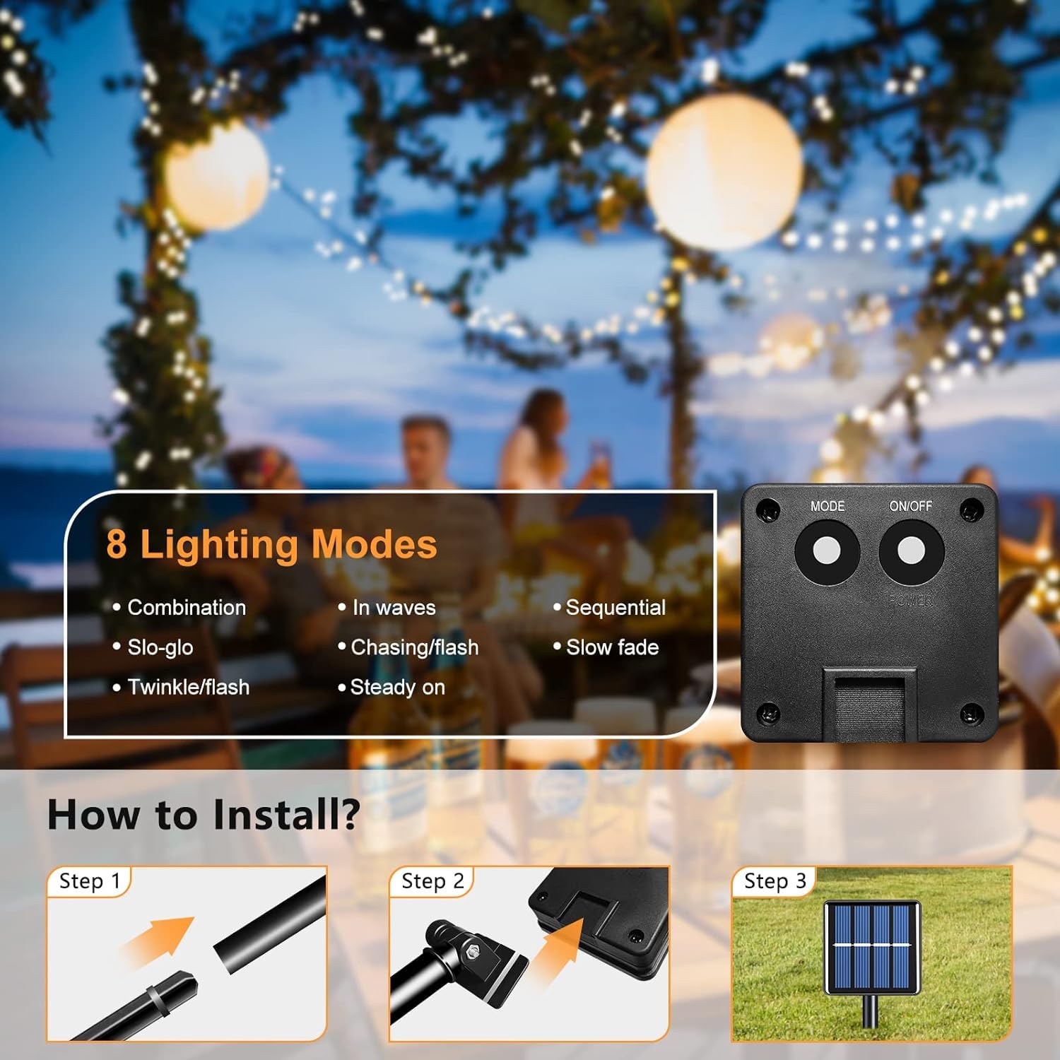 Voolex 4-Pack Solar Christmas String Lights Outdoor -100Led 33Ft Solar Powered Led String Light Waterproof With 8 Modes, Solar Powered Lights For Garden, Fence, Party, Tree Decorations Warm White