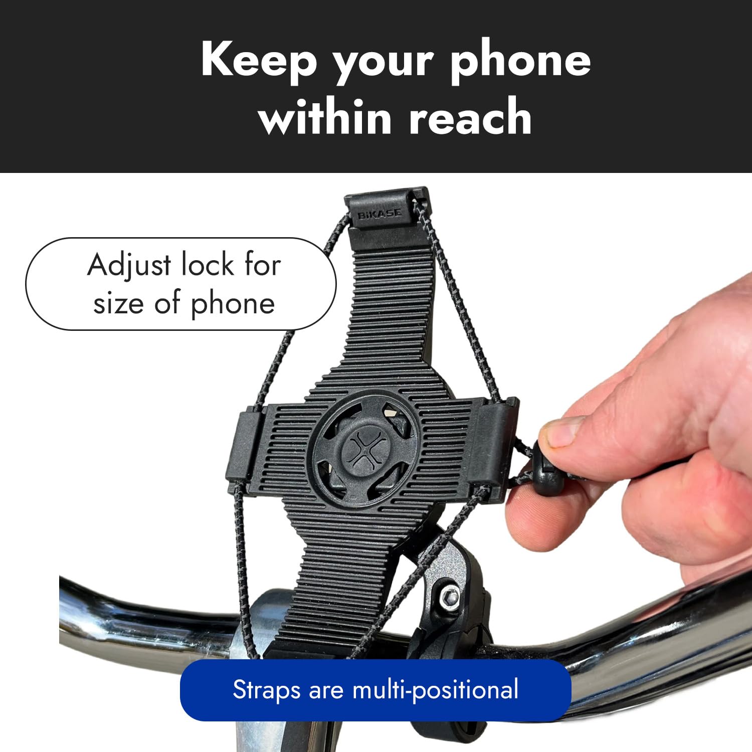 Bikase Elastokase Universal Bike Phone Mount, Flexible Rubber Handlebar Holder For Smartphones, Secure Shock Cord Grip, Fits Iphone & Samsung Galaxy, Ideal For E-Bikes