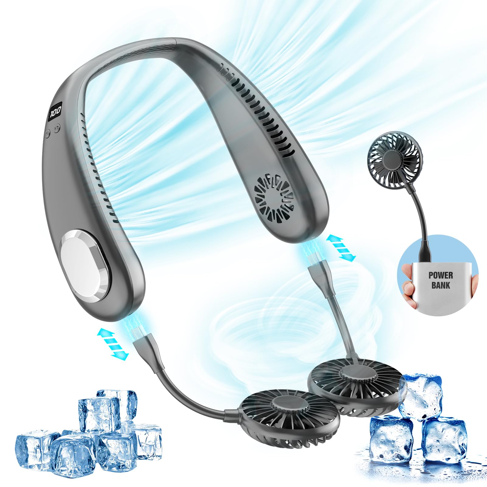Portable Neck Fan, 9000Mah Hand Free Neck Fan, Neck Fan Air Conditioner, Bladeless Cooling - Koospark