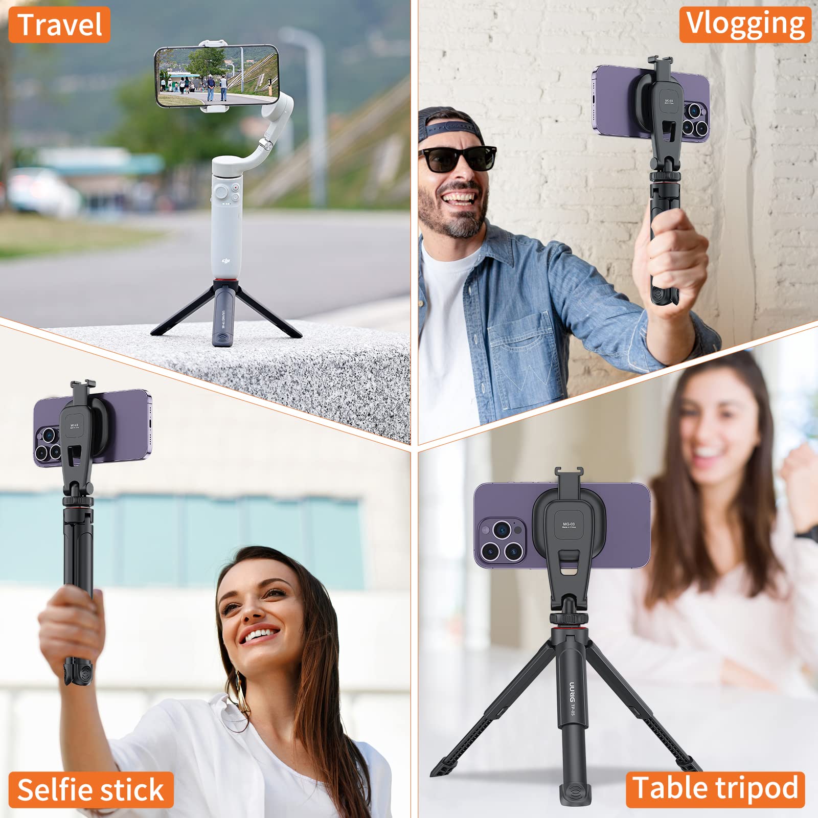 Vrig Express Uurig Tp05 Extendable Mini Camera Tripod, Portable Selfie Stick Handle Grip Desktop Webcam Tripod With 1/4" Screw For Dslr Camera Webcam Phone Holder Selfie Stick Vlog Tripod