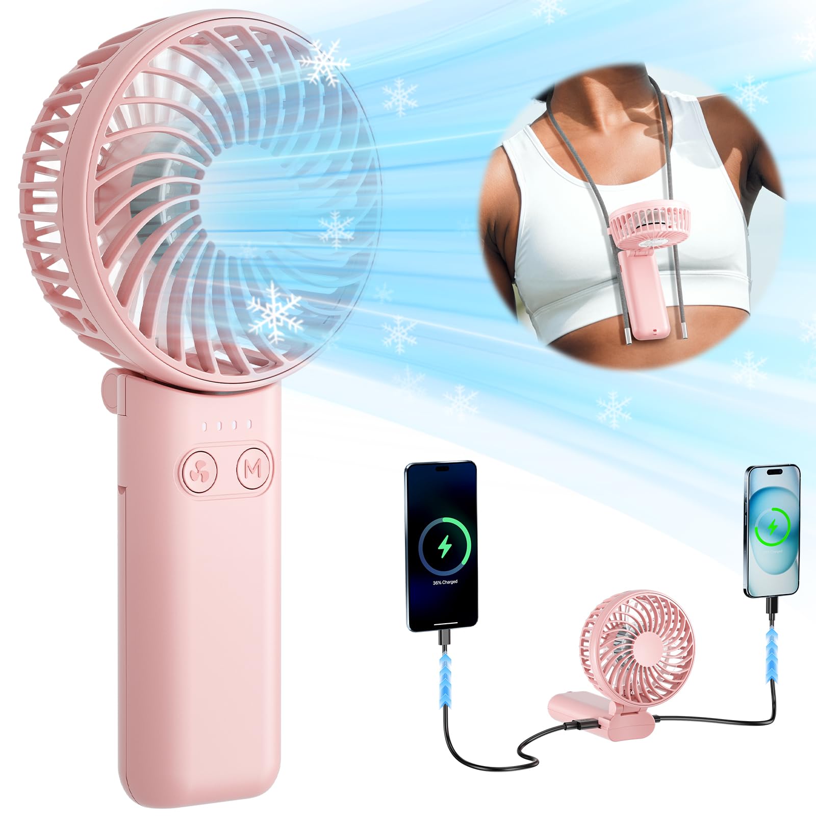 Handfan Handheld Fan, 5 Speeds Strong Airflow Hand Fan [Max 27 Working Hours], 180° Foldable Compact - Koospark
