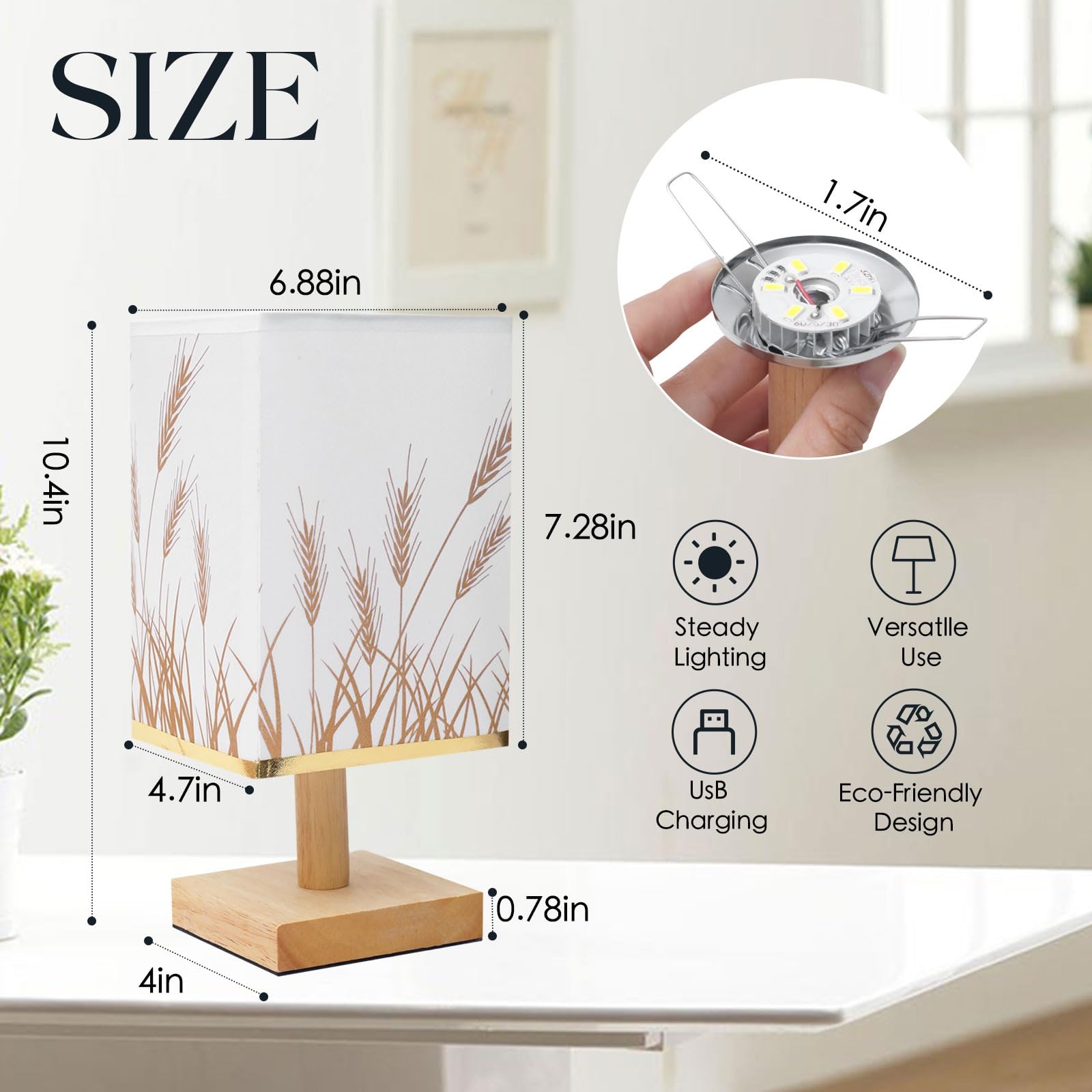 Home Decor Ss Bedside Table Lamp For Bedroom – Small Nightstand Lamp With Fabric Shade, Minimalist Desk Lamp For Living Room, Office, Dorm, Kids Room, Reading & Study Light (Adapter Not Included)