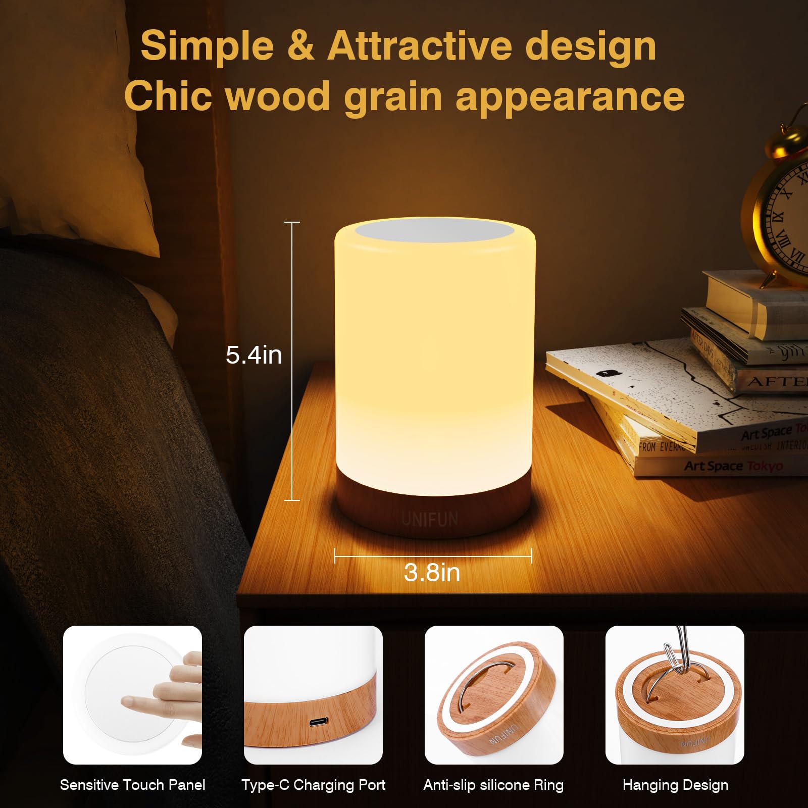 Unifun Table Lamp, Touch Sensor Bedside Lamps, Dimmable Warm White & Color Changing Rgb Light For Bedroom,Living Room Pack For Mom, Father’S Day And Other Holiday Use (Taller Size)…