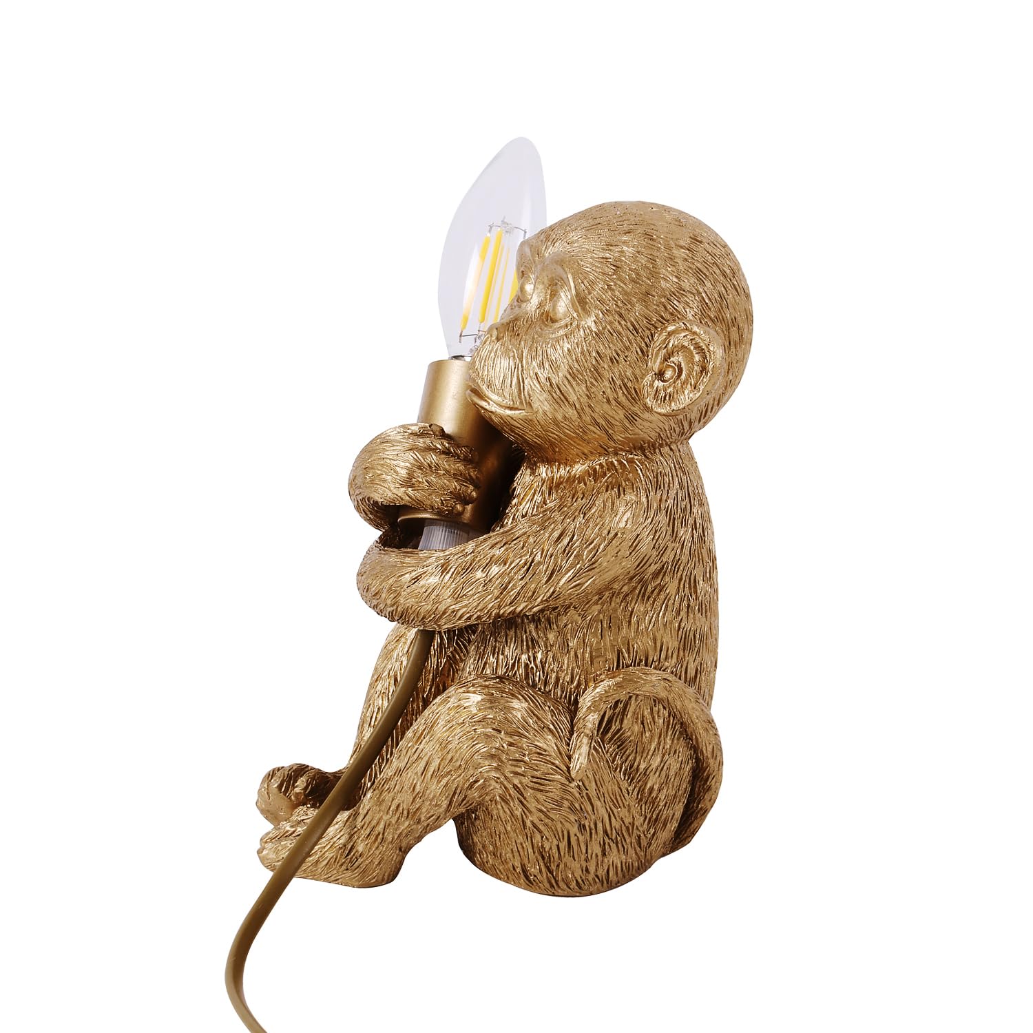 Jorunhe Hand-Carved Resin Monkey Table Lamp - Artistic Small Animal Desk Light For Bedroom, Living Room & Cafe Decor, E12 Socket (Bulb Not Included), 7.9" Height