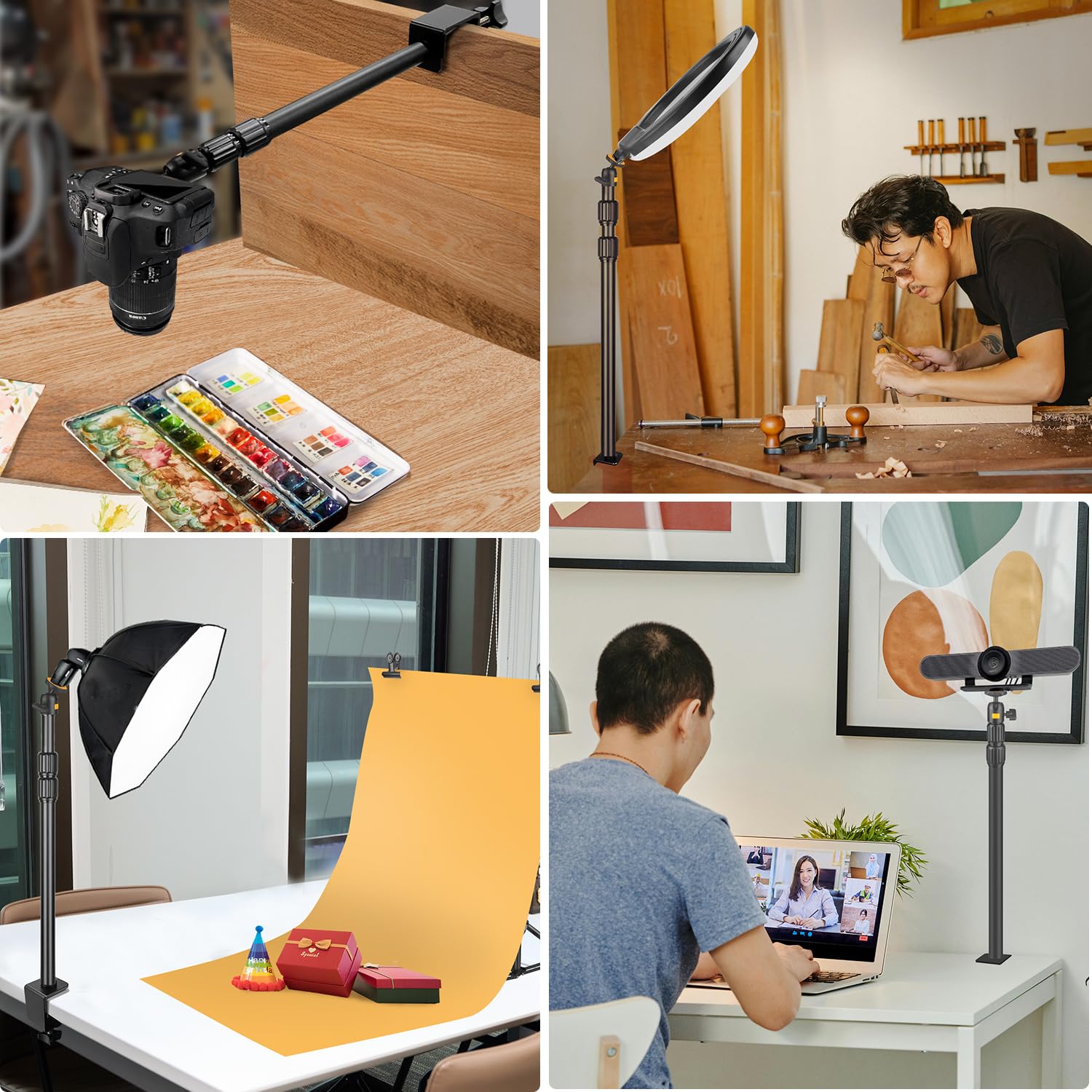 Jinsui Camera Desk Mount Webcam Stand With 360° Ball Head, Adjustable Table Light Stand 14"-33", Tabletop C Clamp For Dslr Camera, Ring Light, Live Streaming, Photo Video Studios