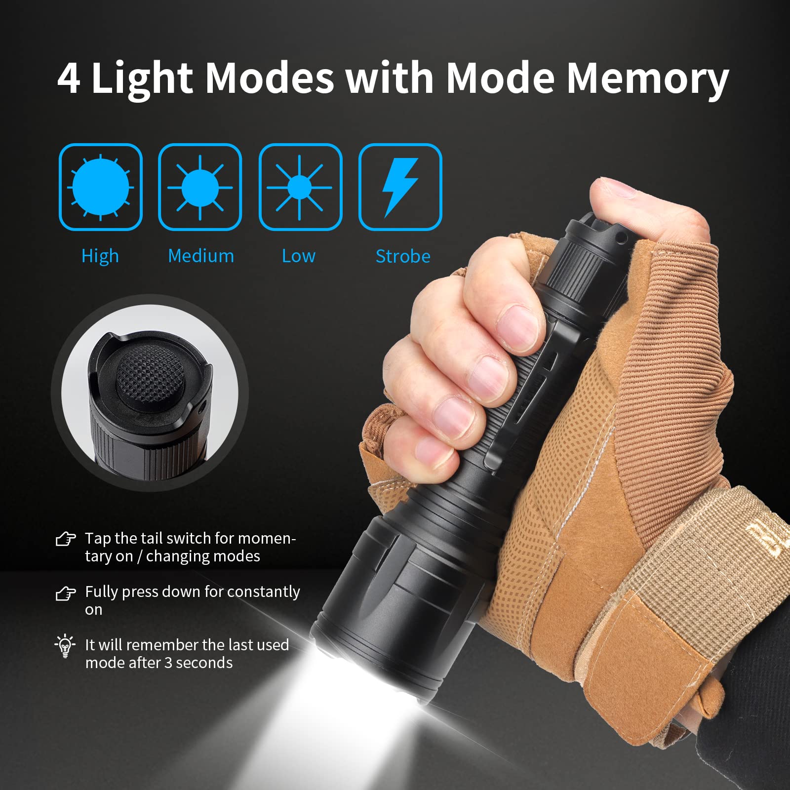 Odepro Super Bright Flashlight Nt23 1500 Lumens Small Utility Flashlights With Clip, Long Beam Distance, 4 Light Modes With Mode Memory, Ip68 Waterproof, For Camping Hiking Emergency Use