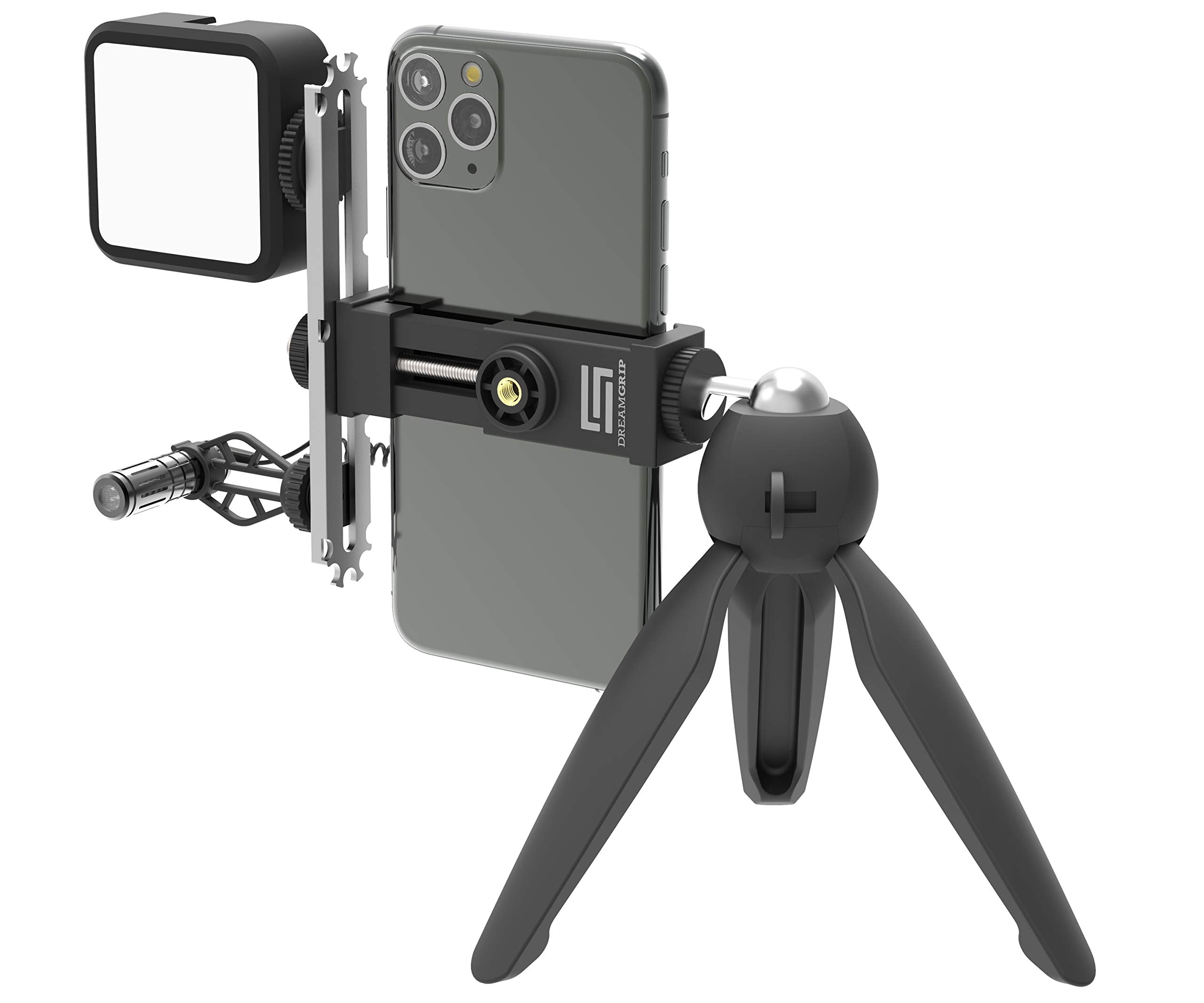 Dreamgrip Scout Mojo 2 Plus Modular Rig Kit With 3 Microphones,Led Light,And All-In Accessories Set For Pro Video Production With Any Smartphone For Journalists,Vloggers,Youtubers,And Content Creators