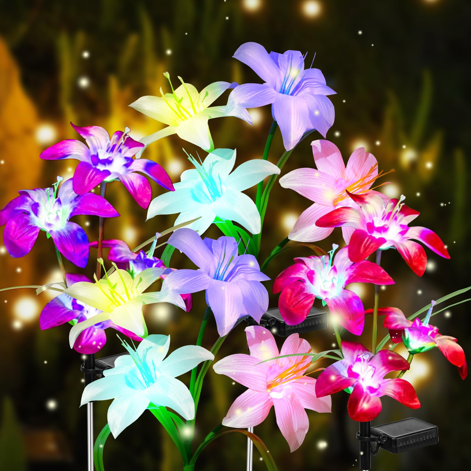 Drwisekee Solar Lily Lights, Outdoor Color Changing Solar Garden Decor For Yard, Patio, Landscape, Planter,  (2 Pack)
