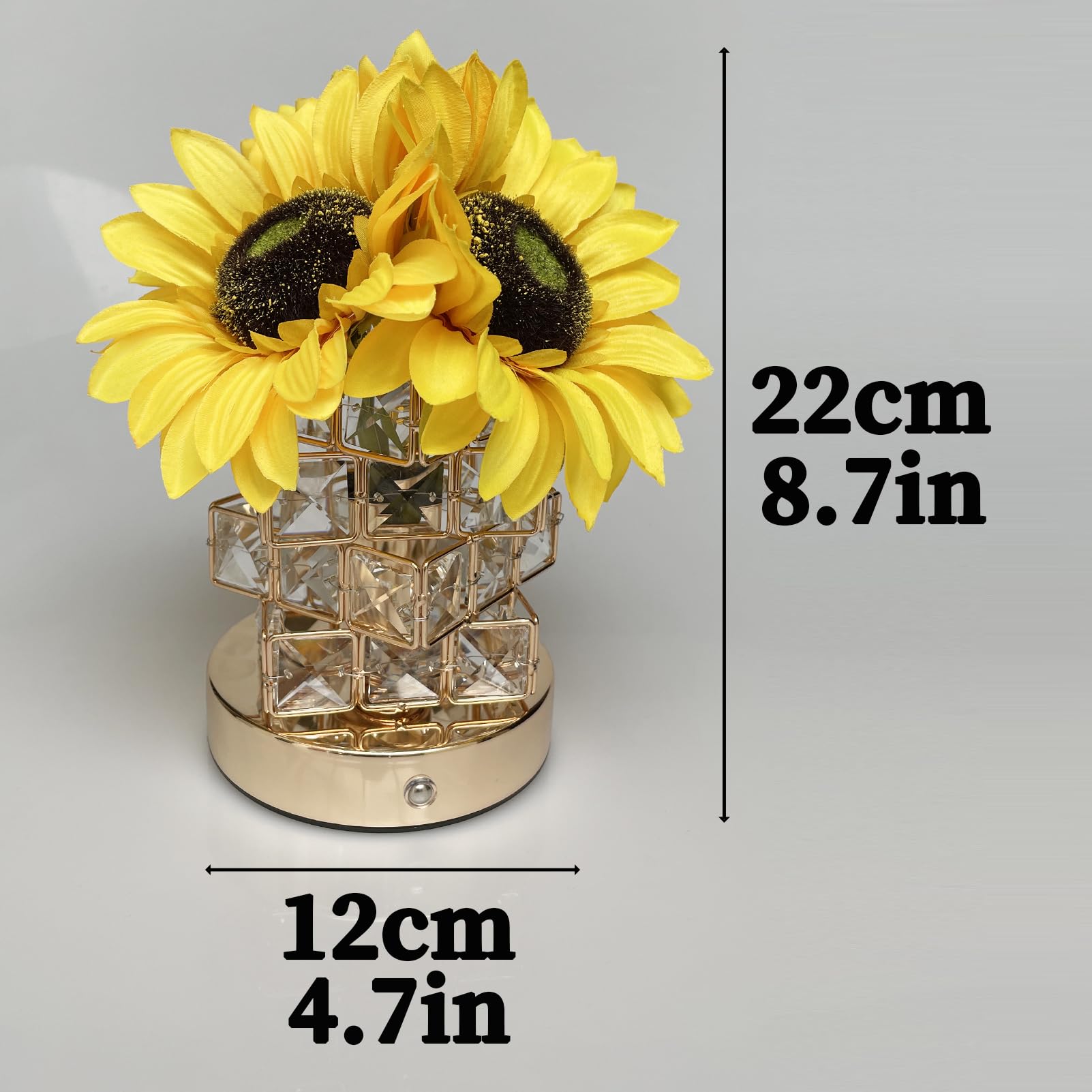 Yunbiaosen Sunflowers Flower Lamp,3-Colour Infinitely Dimming Small Night Light,Rechargeable Cordless Touch Table Lamp,Home Office Decor Birthday For Women Mom (Crystal Magic Cube Sunflower)