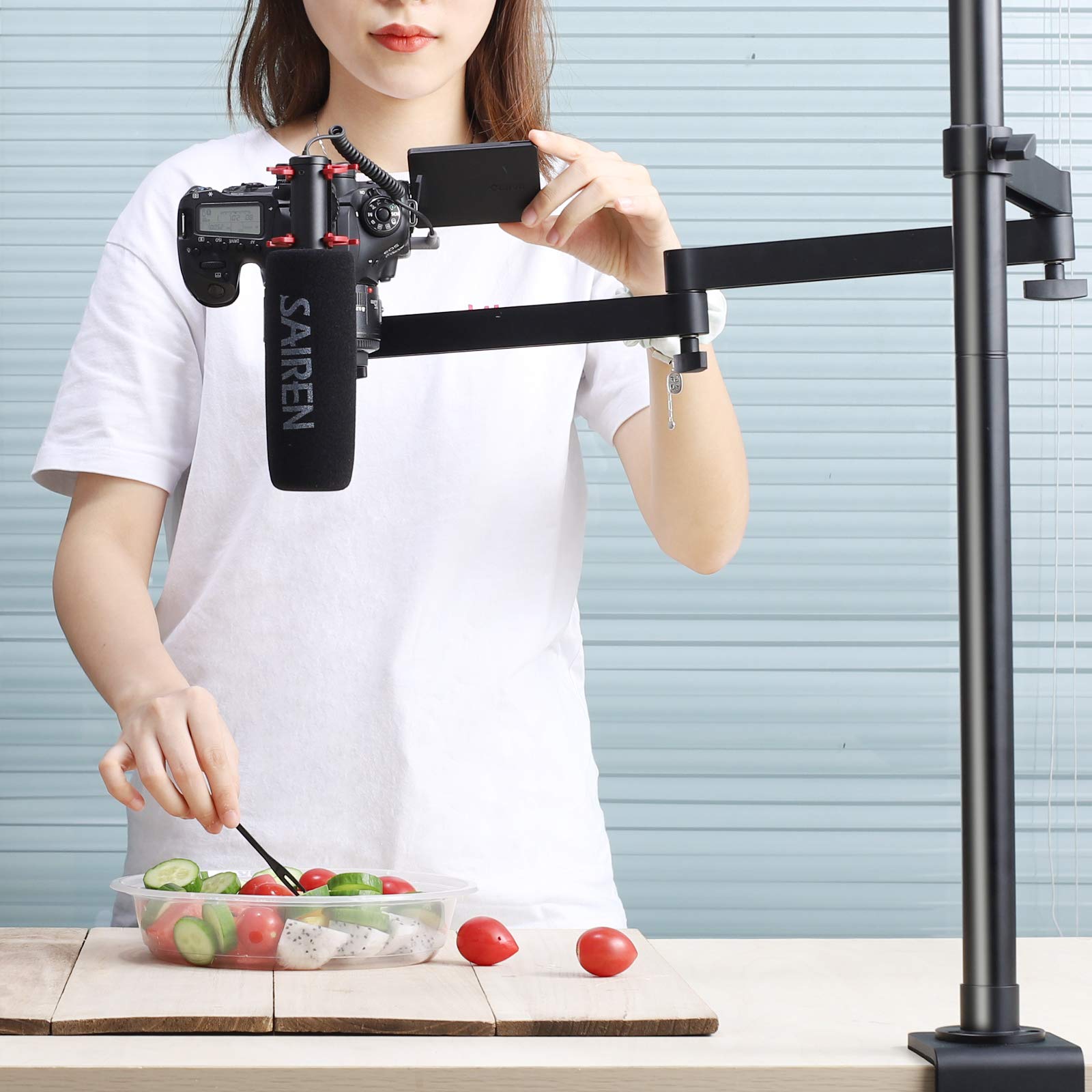 Jusmo Ulanzi Camera Desk Mount Stand With Flexible Arm, Overhead Mount, Articulated Arm With 360° Rotatable Ball Head, Aluminum Desk Mounting Stand For Ring Light/Dslr Camera/Webcam/Panel Light