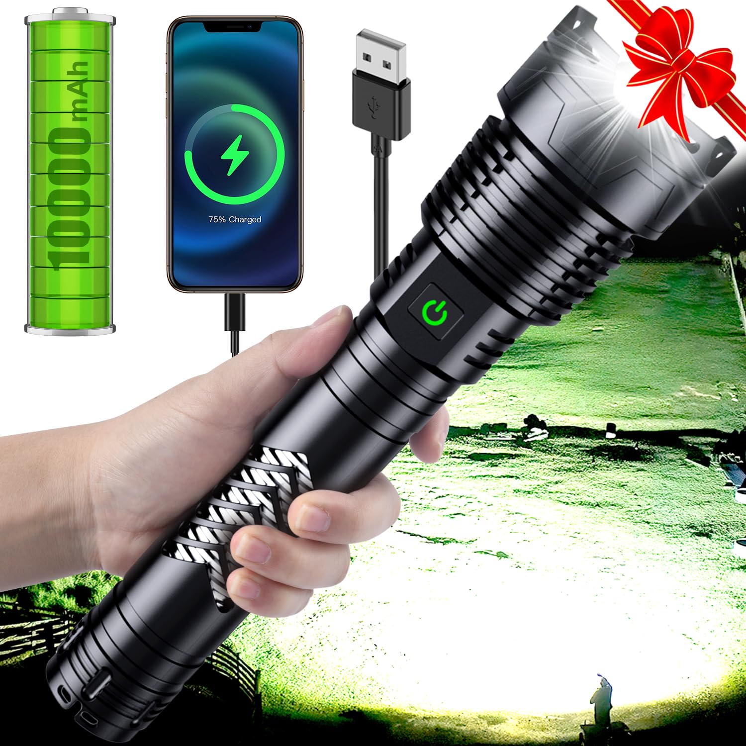 Weoxi Super Bright Led Flashlight, 3600000 High Lumens Rechargeable Flashlights With Long Handle, 10000Mah Battery Zoomable 5 Modes For Outdoor Camping, Emergencies