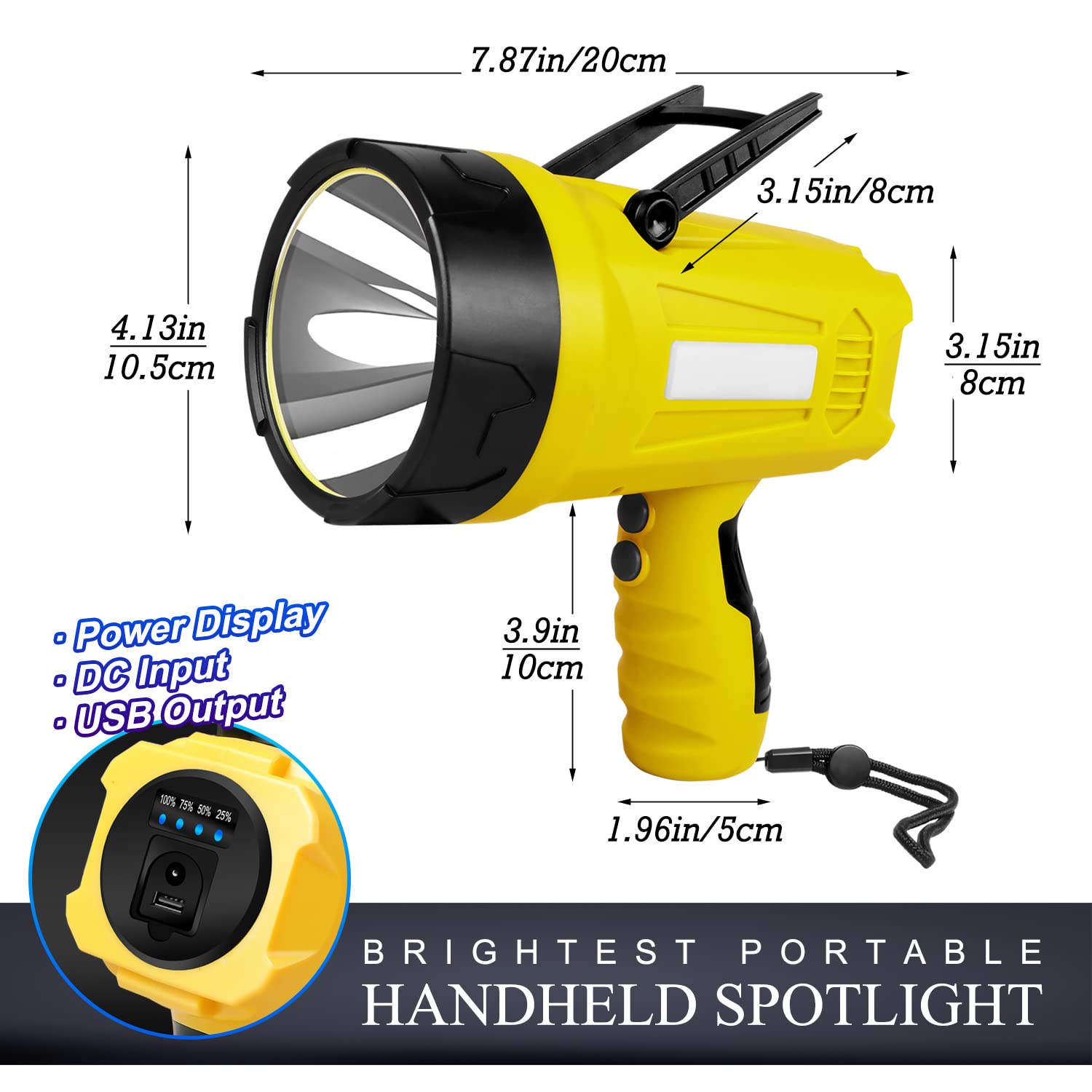 Odqo 10000 Lumen Rechargeable Ultra Bright Led Spotlight Flashlight, High Powered Work Light + Collapsible Tripod - Perfect For Camping, Hiking, Hunting, Emergencies & Outdoors