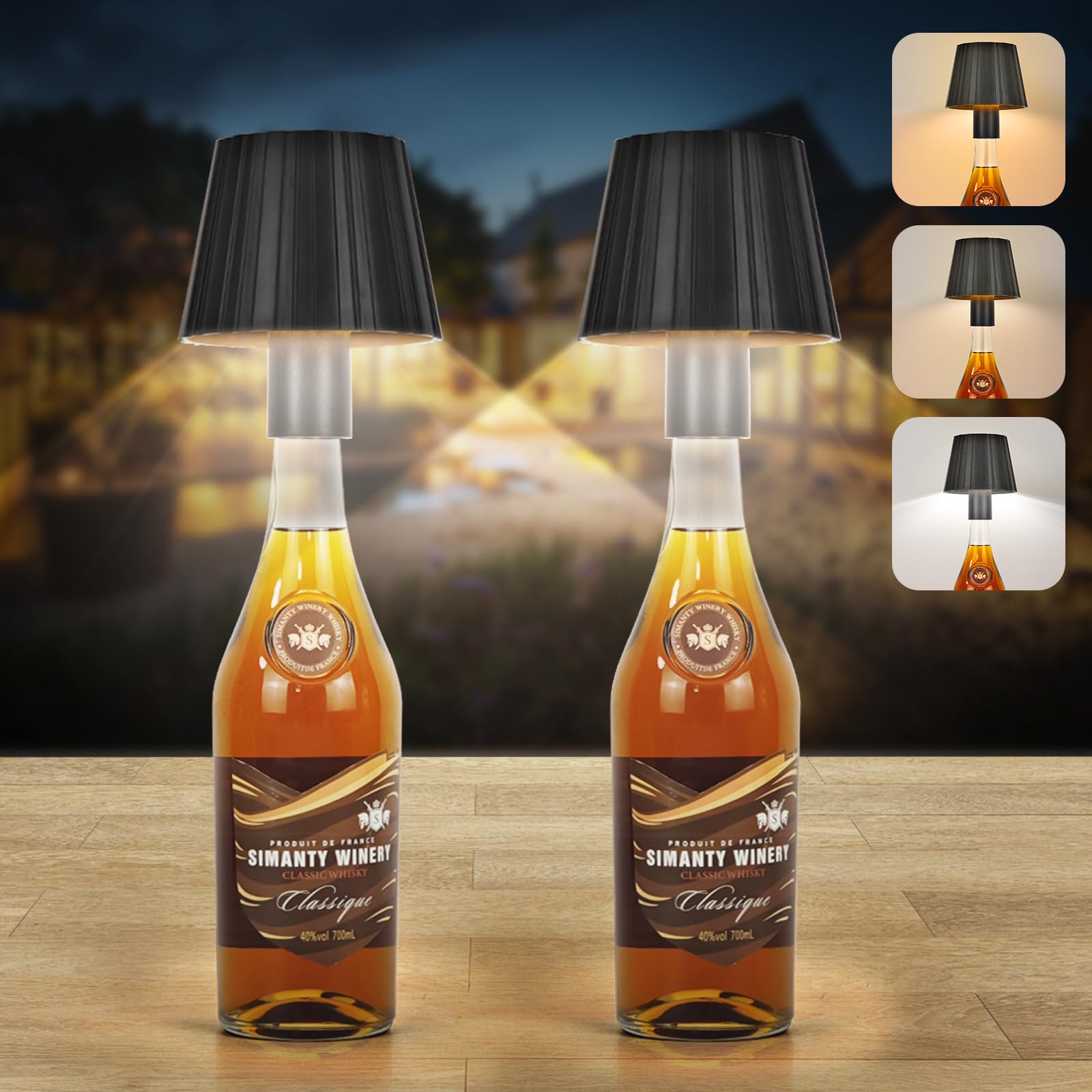 Fisca 2 Pack Wireless Bottle Lamp, 5200Mah Rechargeable Led Wine Bottle Lamp Top, Touch Control Dimmable Portable Table Lamps Shade Desk Wine Bottle Light Head For Restaurant/Bar (3 Color)