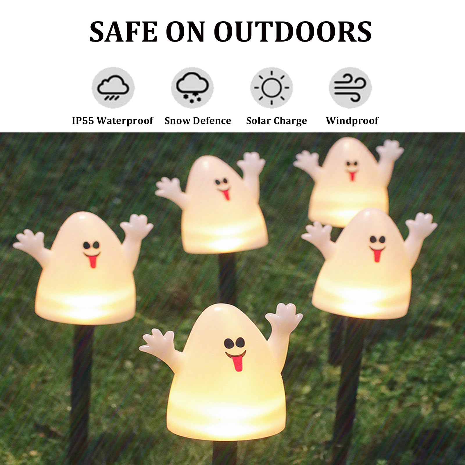 Gulelayar Ghost Light Garden Lights 5 In 1 Halloween String Light Solar Halloween Decorative Led Lights Outdoor Waterproof Ghost Stake Lights For Outdoor Halloween Pathway Yard Garden Decoration (Ghost)