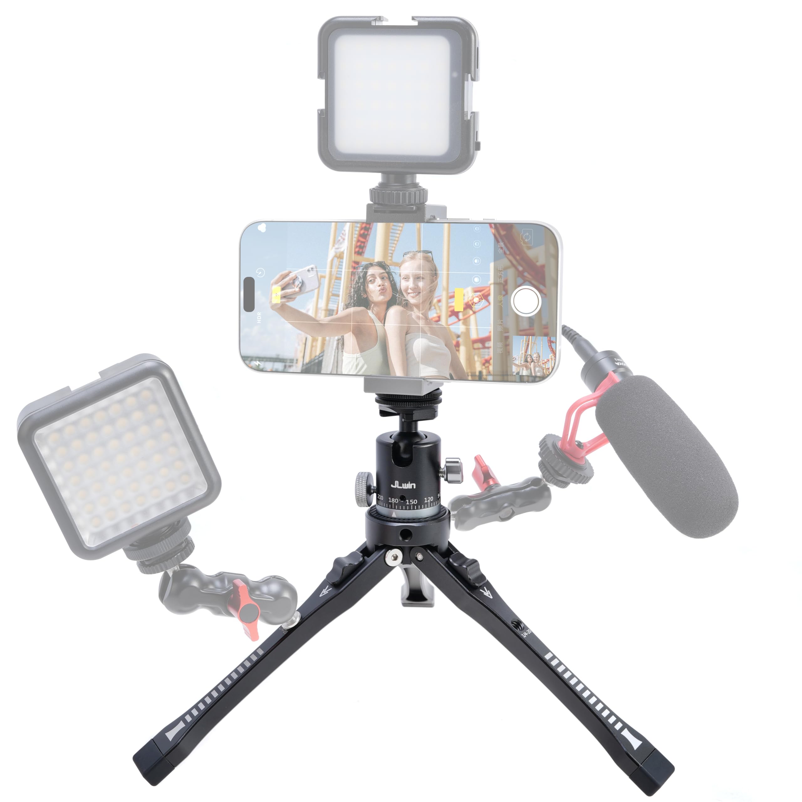 Focusfoto 2-In-1 360° Panoramic Ball Head & Aluminum Adjustable Desktop Tripod Stand- 4-Level Height (45-165Mm) With Cold Shoe Adapter, 1/4"-20 & 3/8"-16 Screws For Mirrorless Camera Vlogging