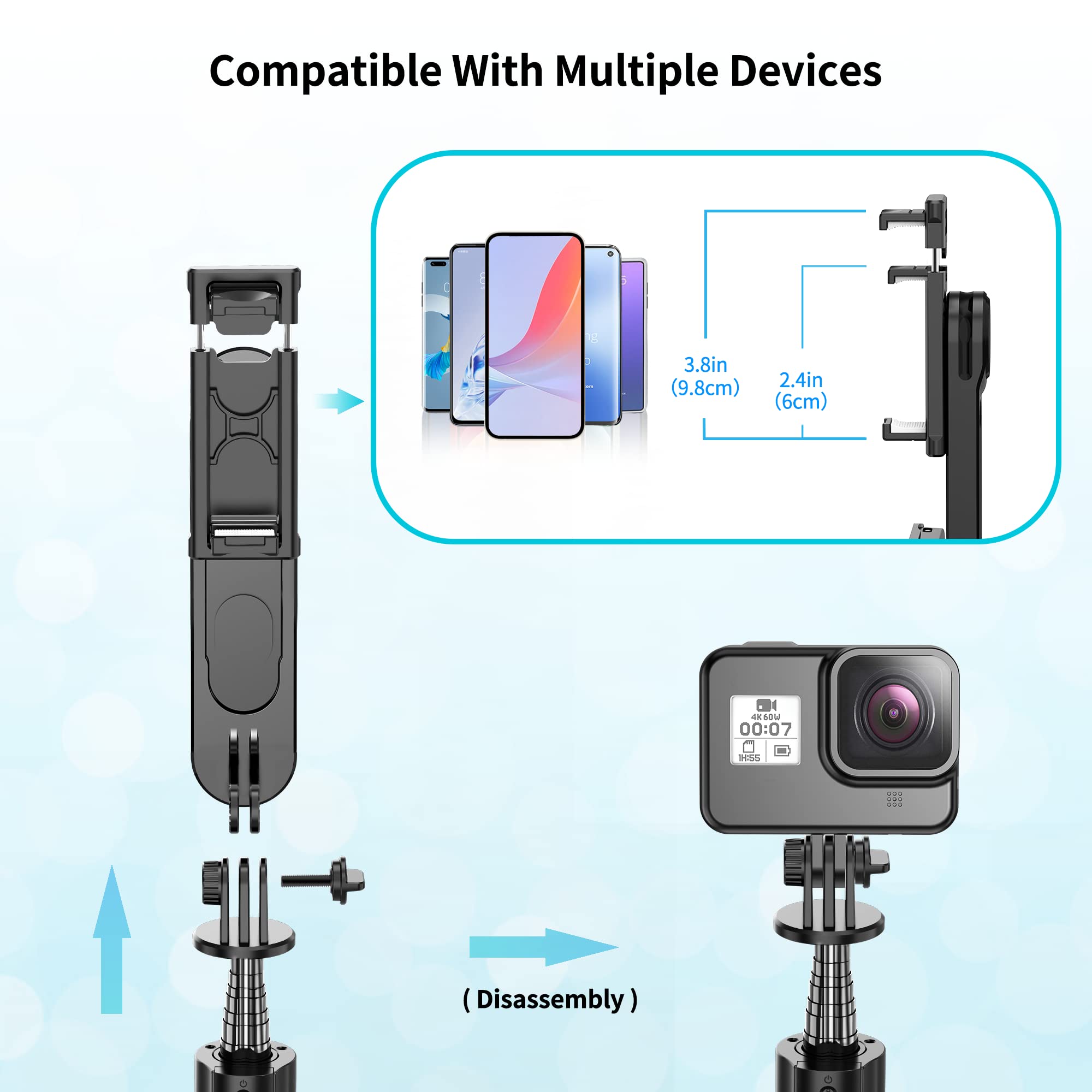 Selfieshow Stable Selfie Stick Tripod With Fill Light, 44 Inch Extendable Selfie Stick With Wireless Remote And Tripod Stand 360 Rotation For Iphone 15/14/13/12/11 Pro/Xs Max/Xs/Xr/X/8/7, Samsung And Smartphone